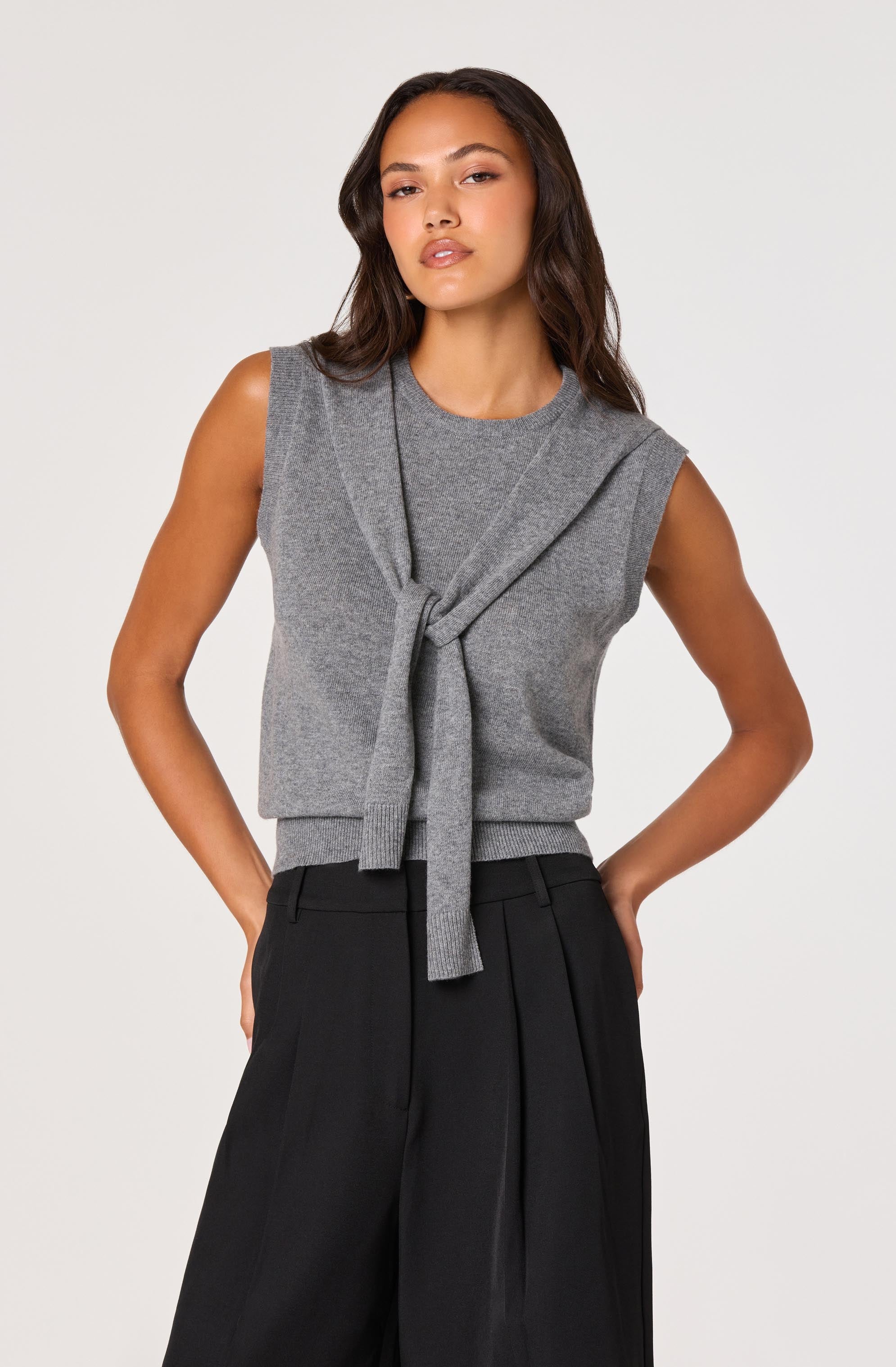 Sleeveless Layered Scarf Sweater