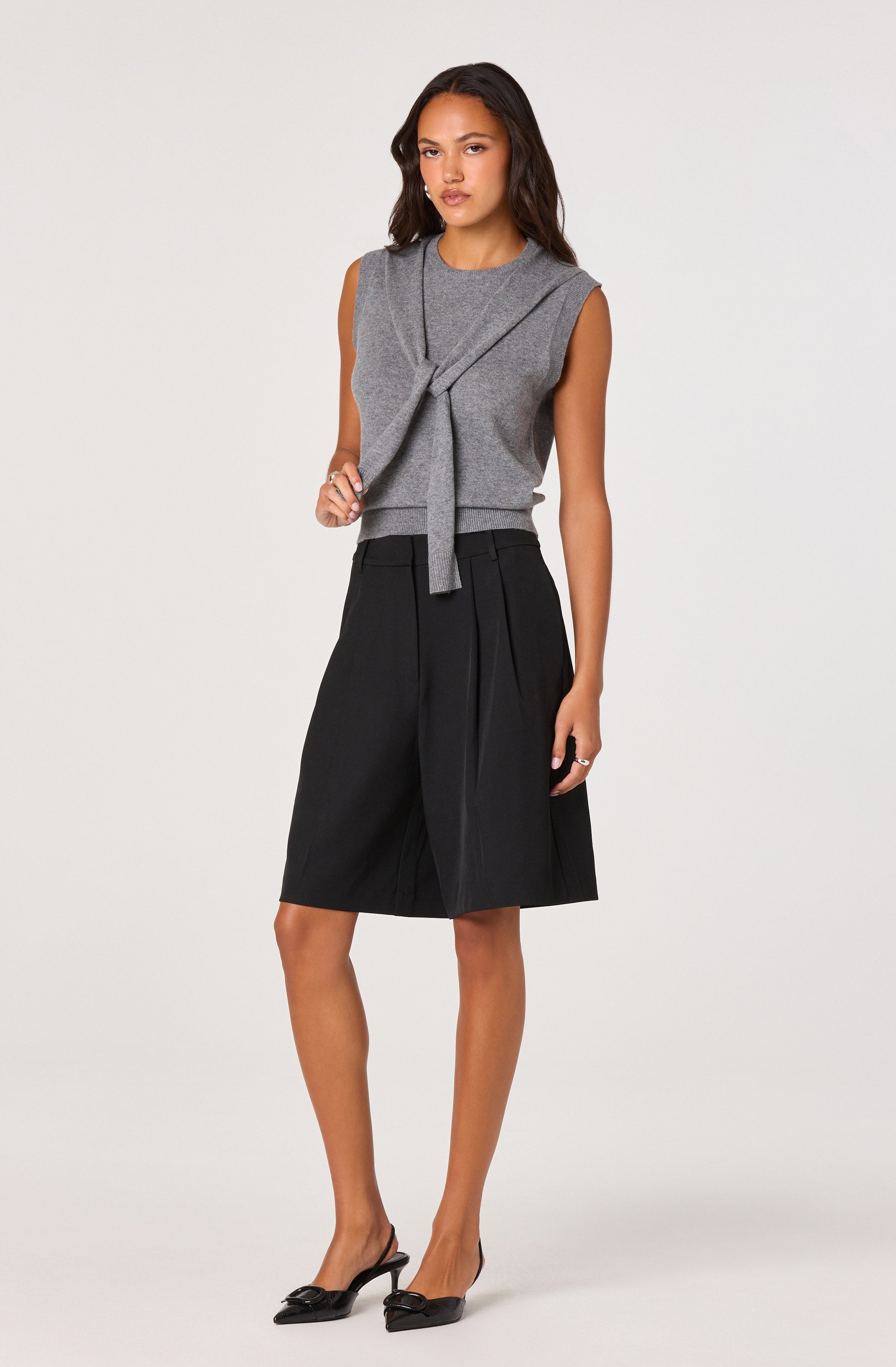 Sleeveless Layered Scarf Sweater