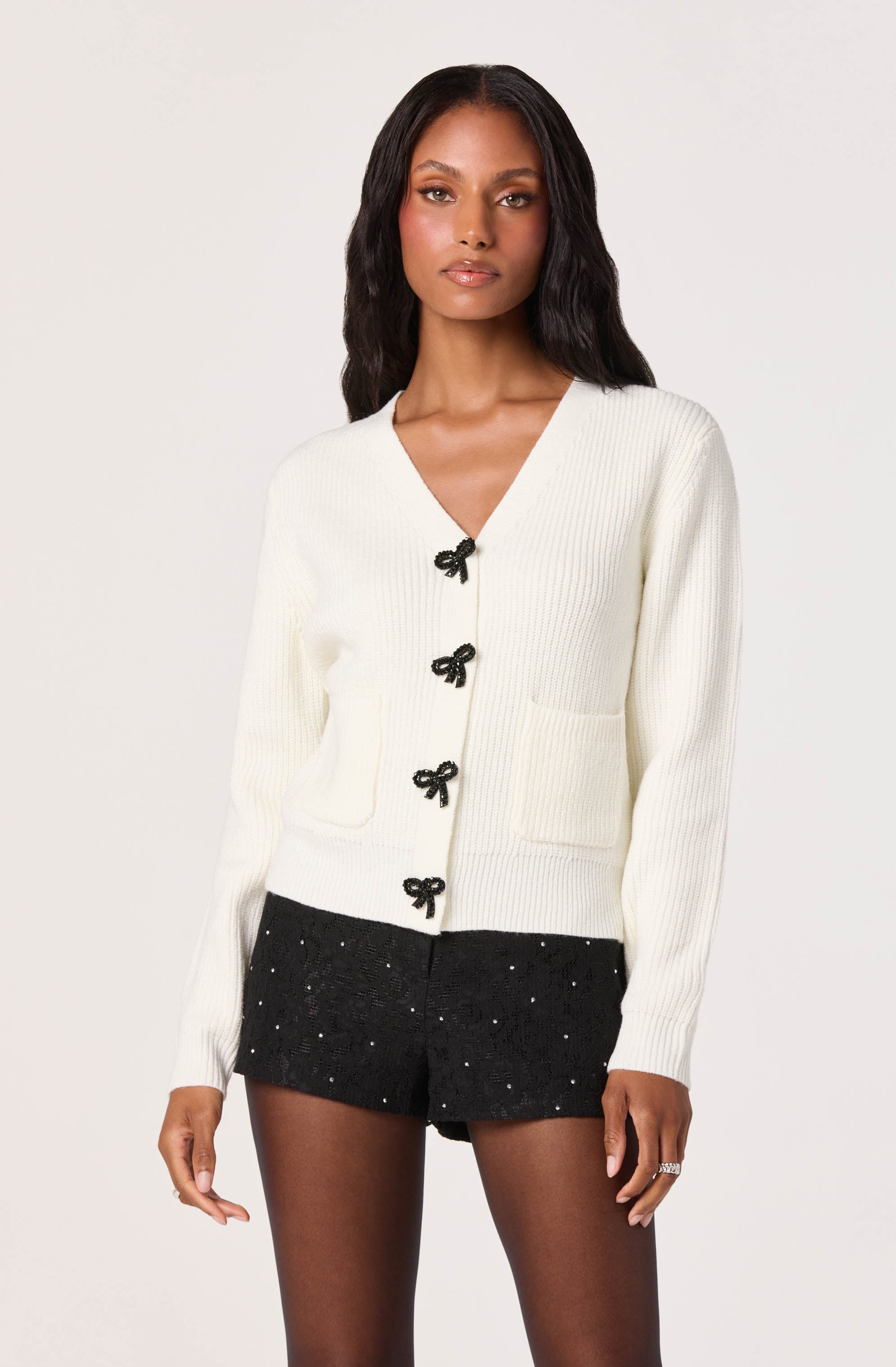 Embellished Bow Button Cardigan