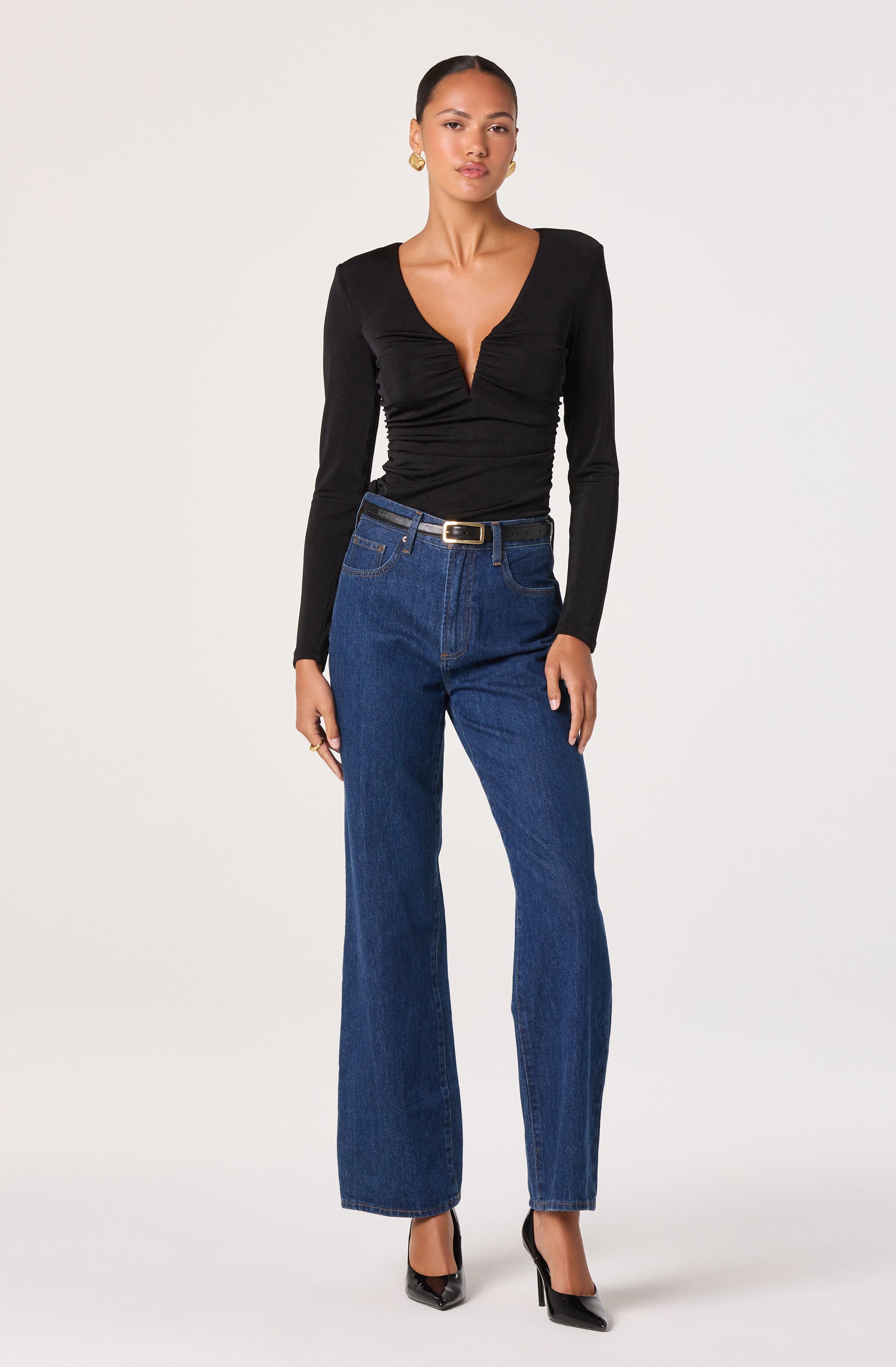 V-Neck Long Sleeve Ruched Top