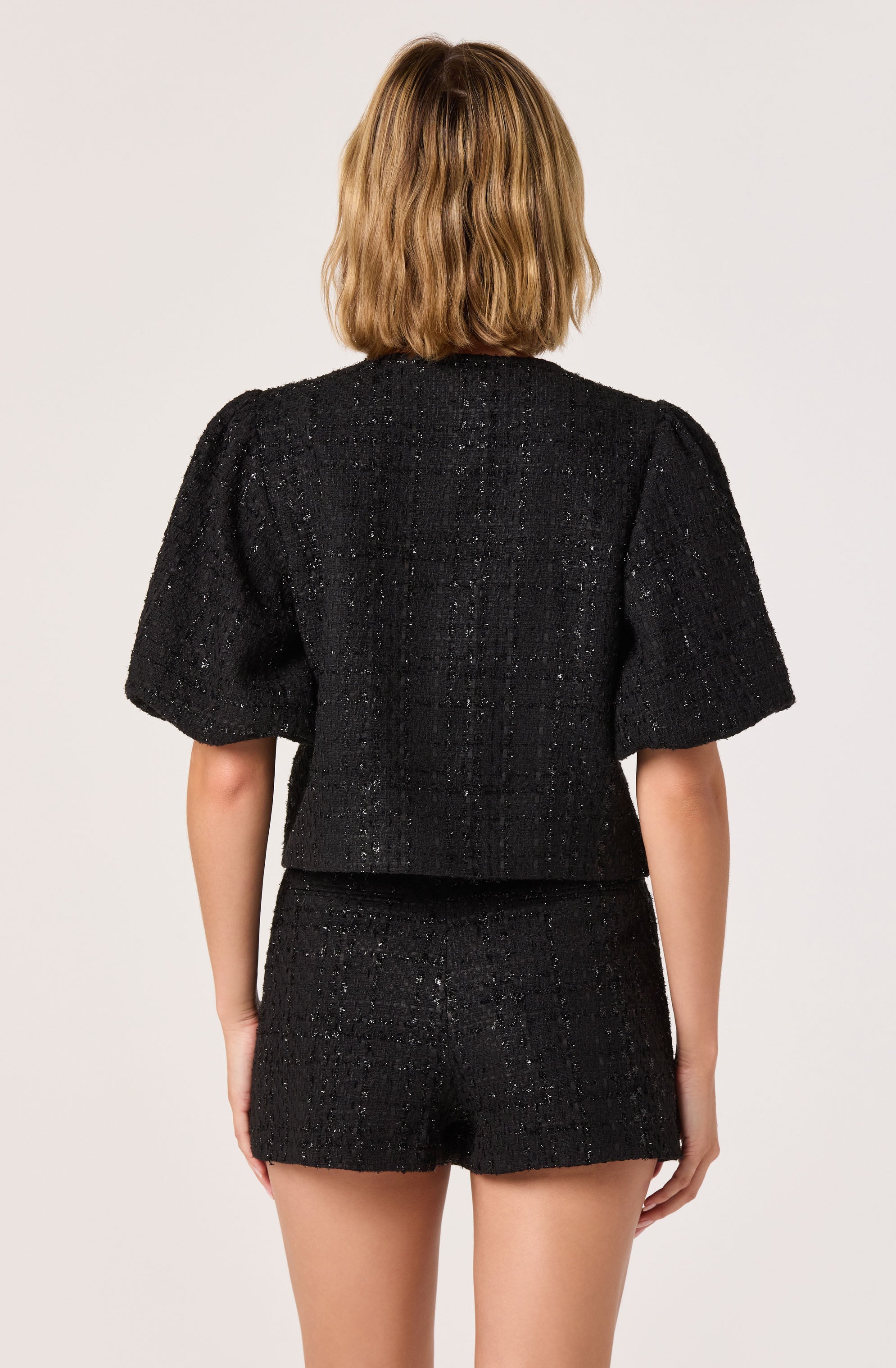 Tweed Puff Sleeve Bow Jacket