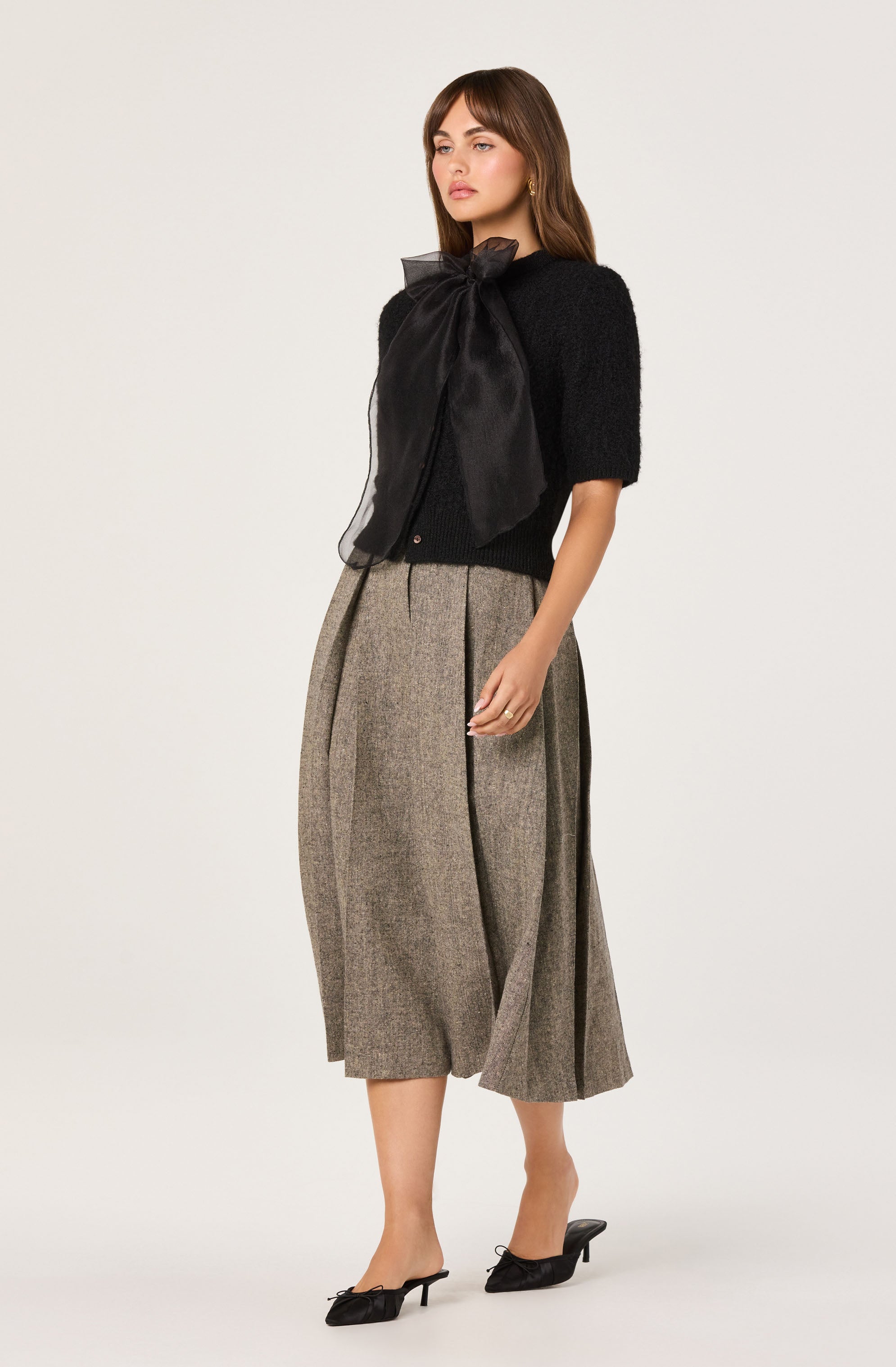 Organza Bow Short Sleeve Cardigan