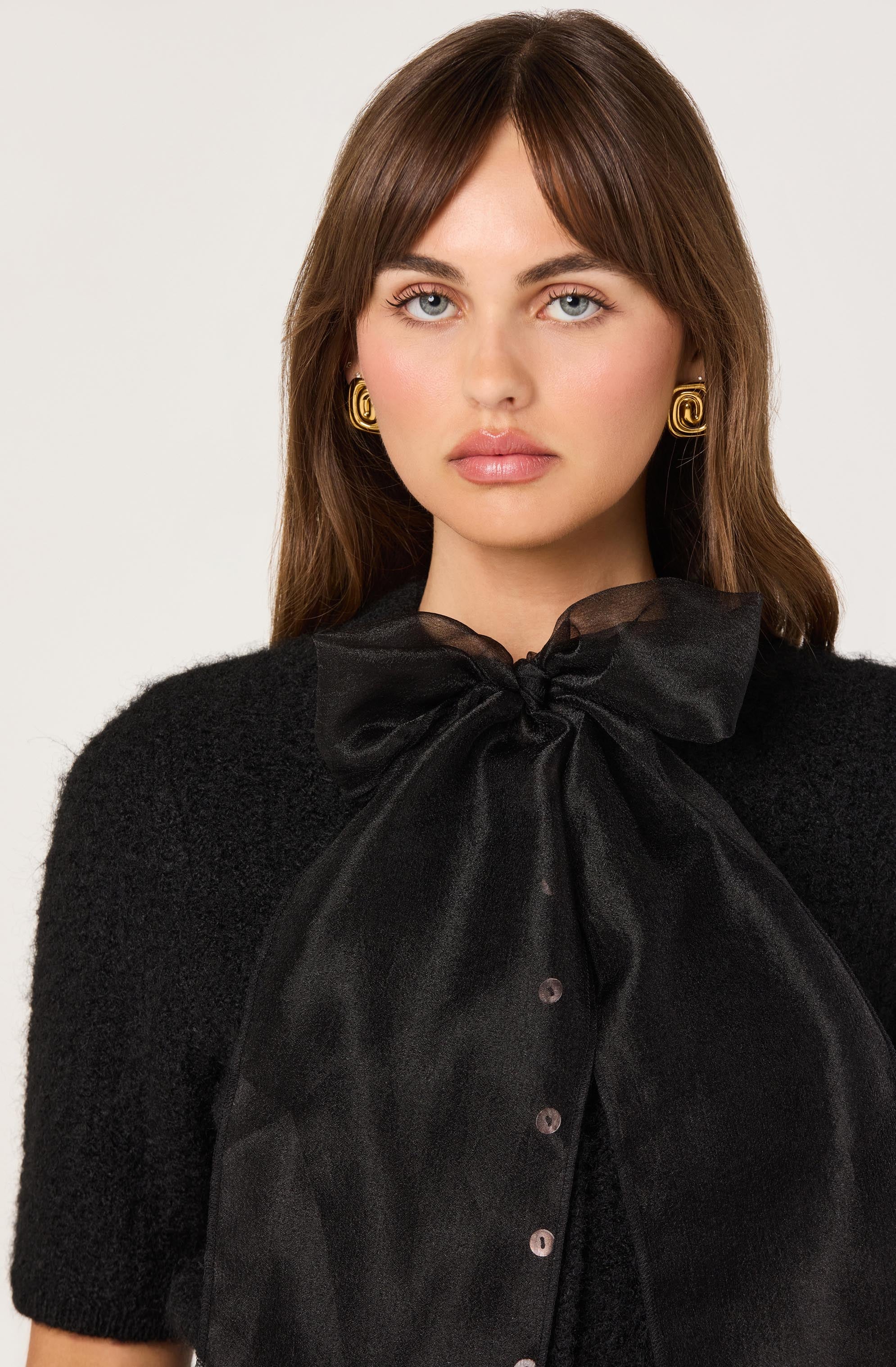 Organza Bow Short Sleeve Cardigan