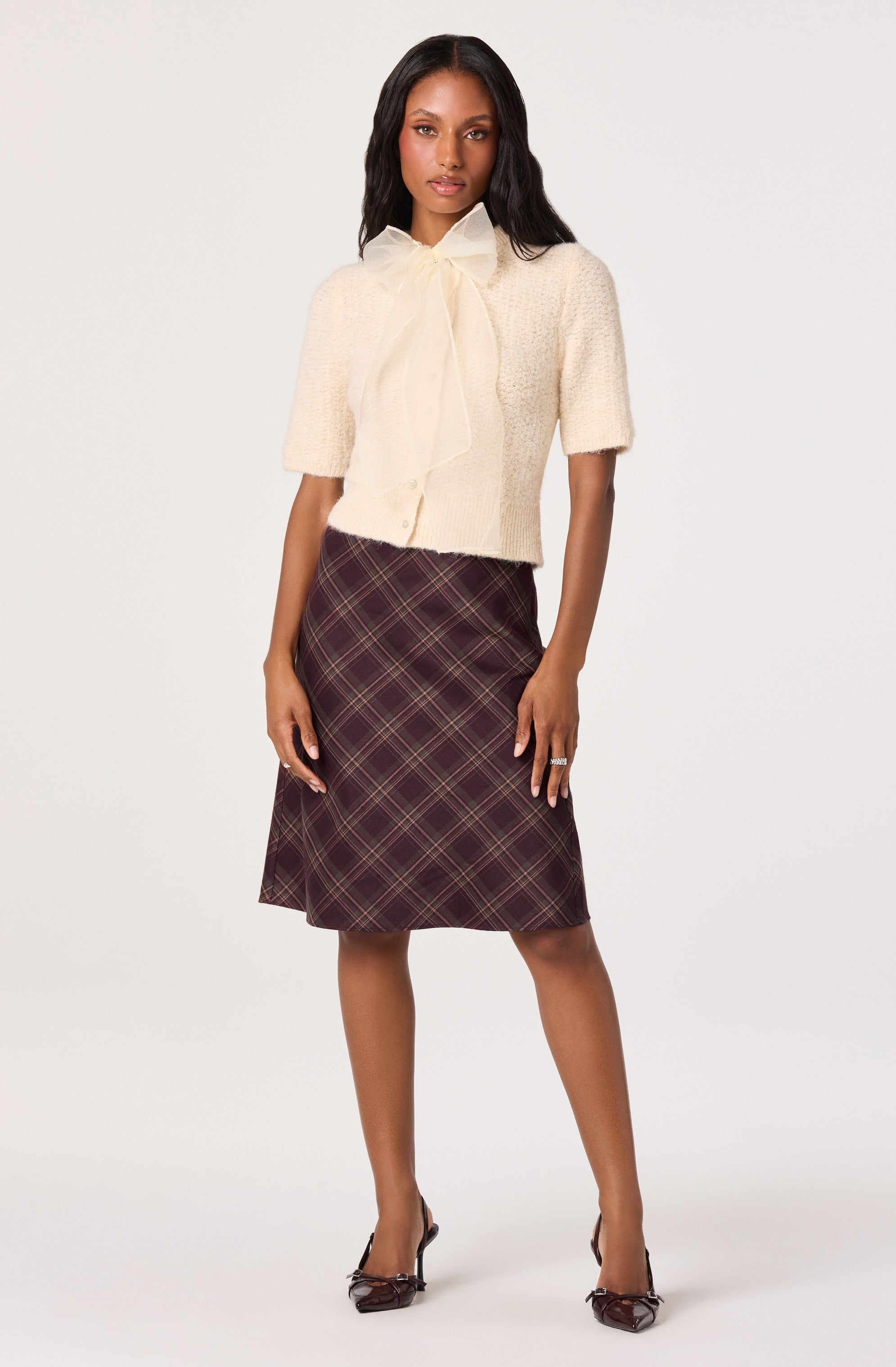 Organza Bow Short Sleeve Cardigan