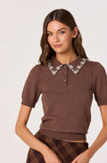 Embellished Collar Short Sleeve Sweater