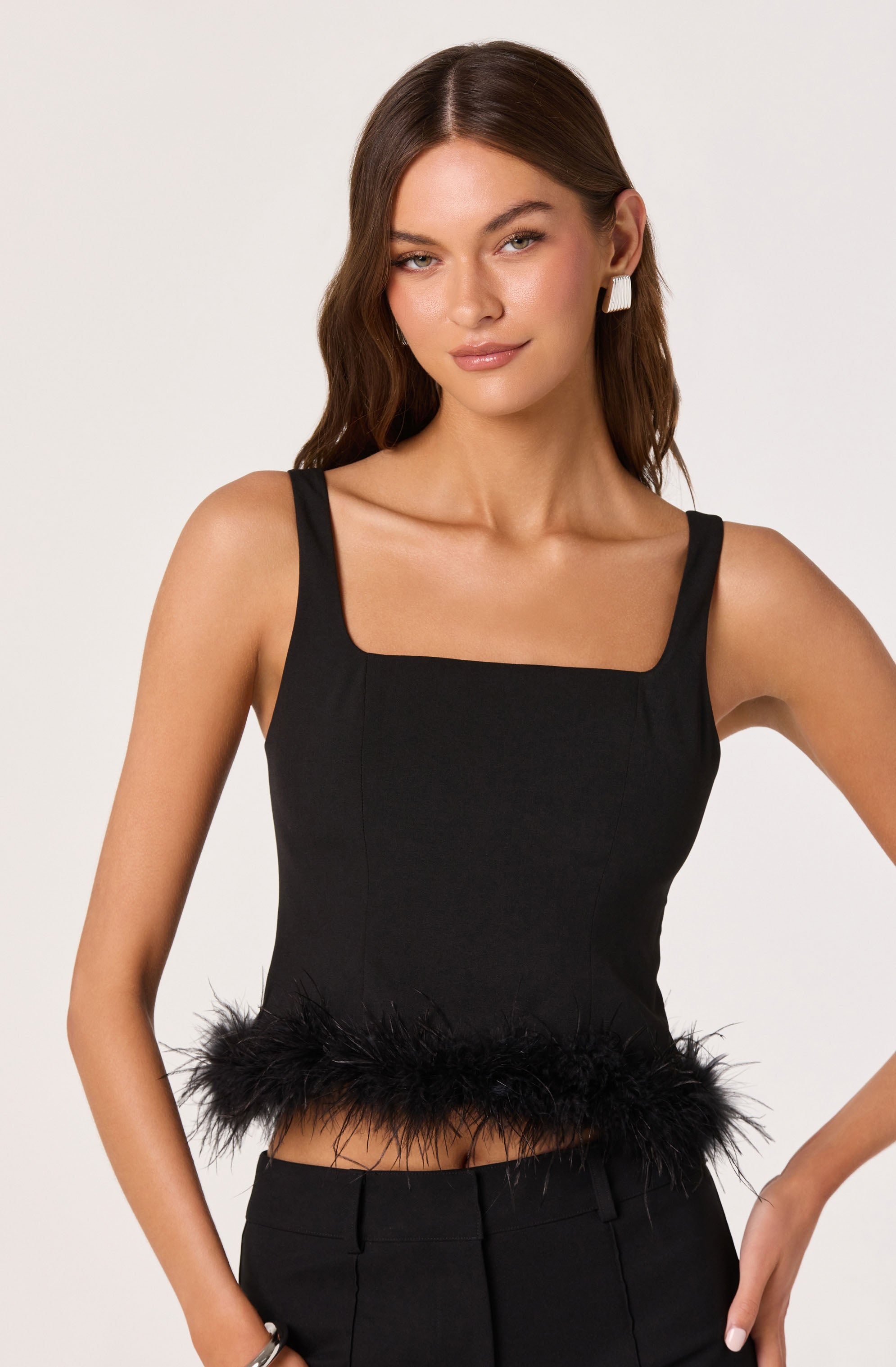 Feather Trim Corset Top