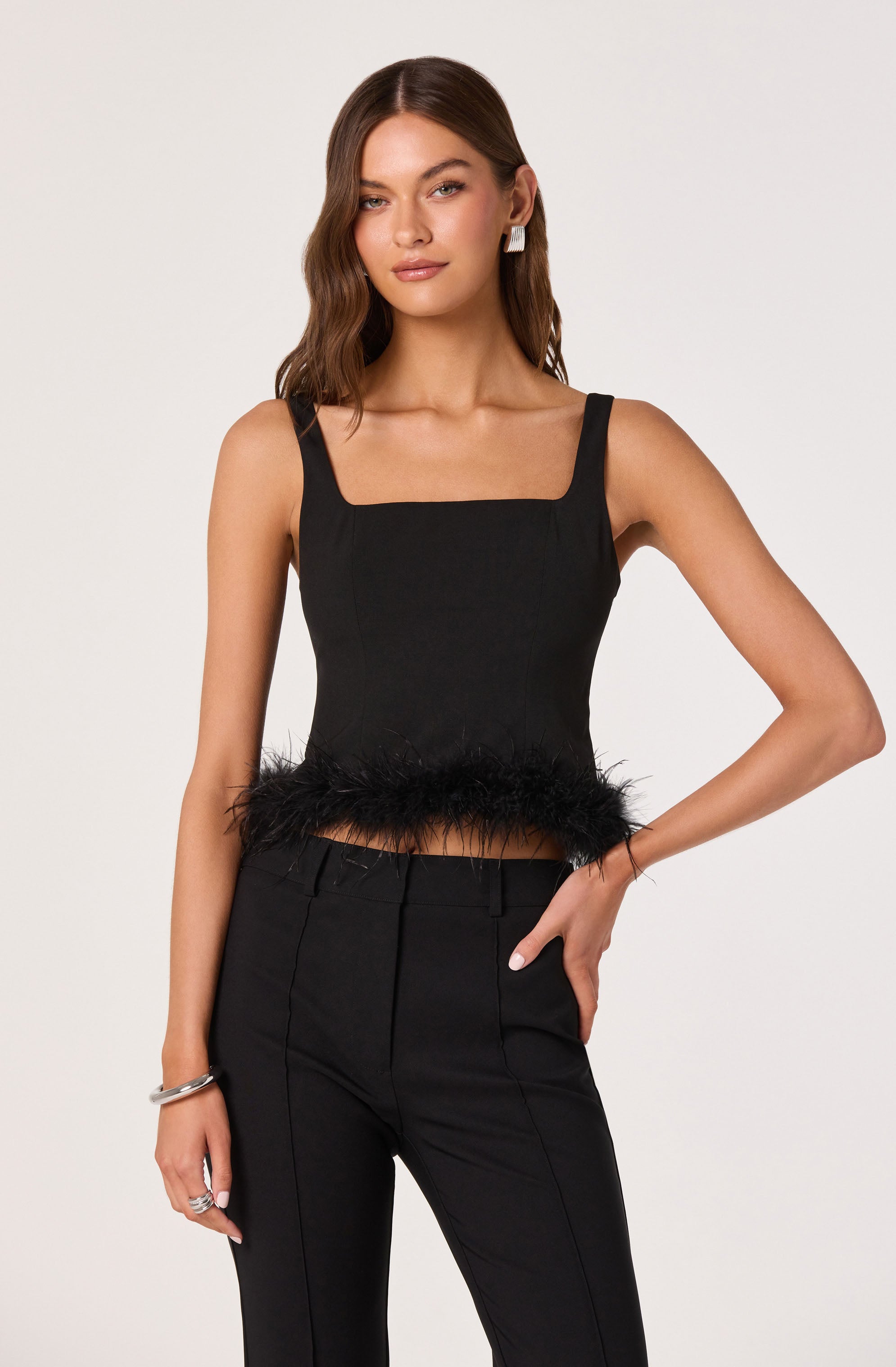 Feather Trim Corset Top