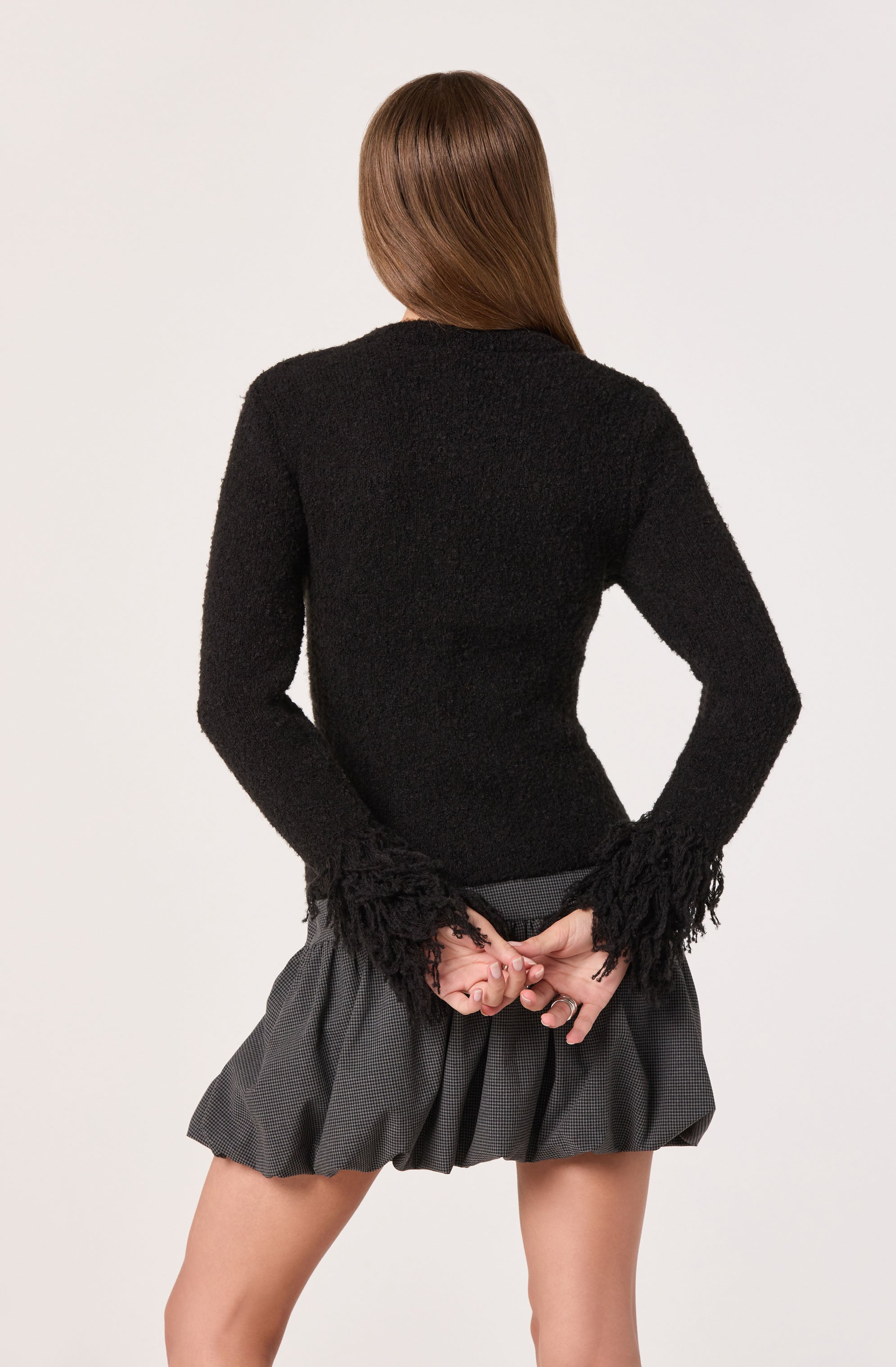 Fringe Sleeve Crewneck Cardigan