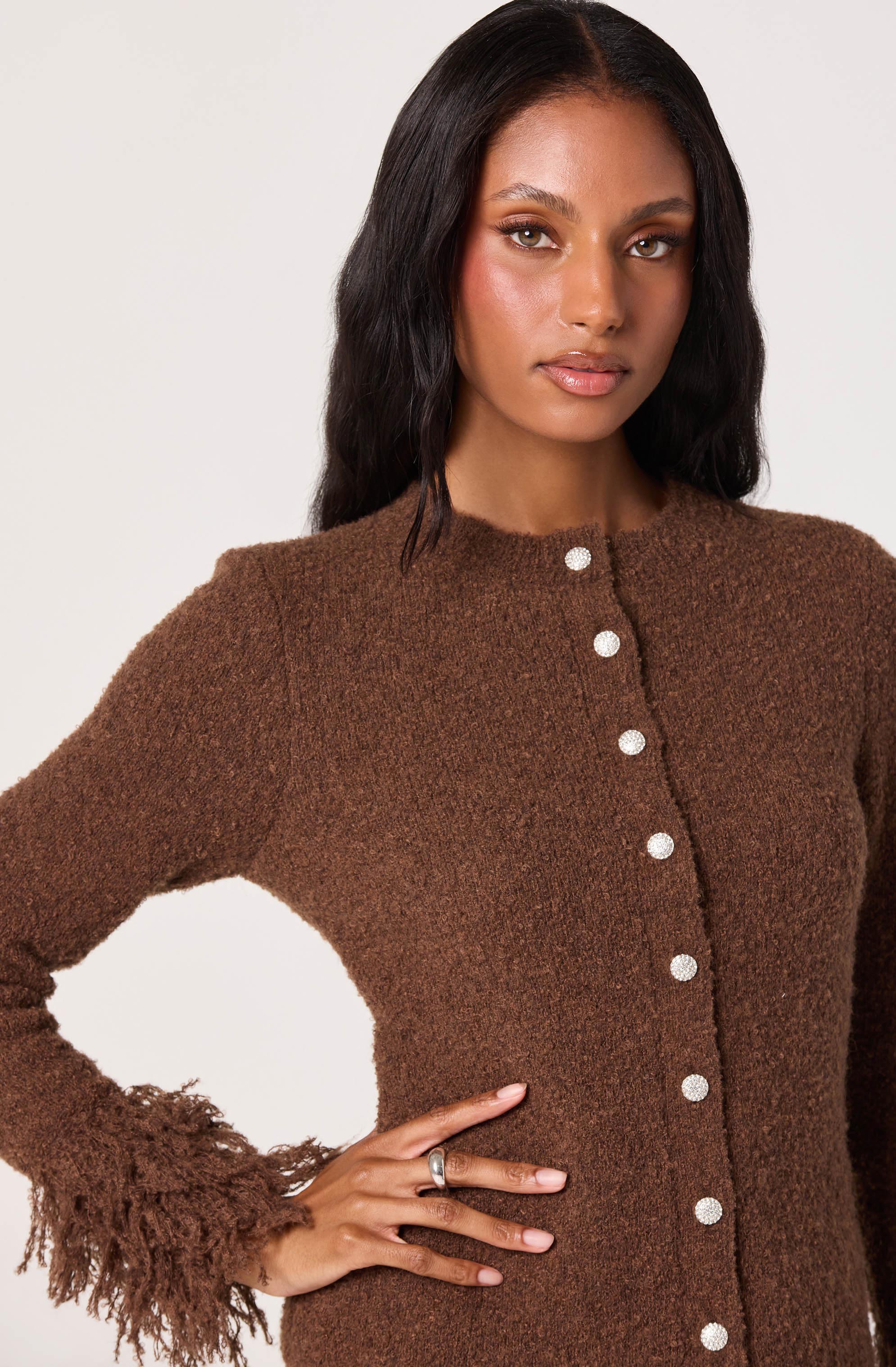 Fringe Sleeve Crewneck Cardigan