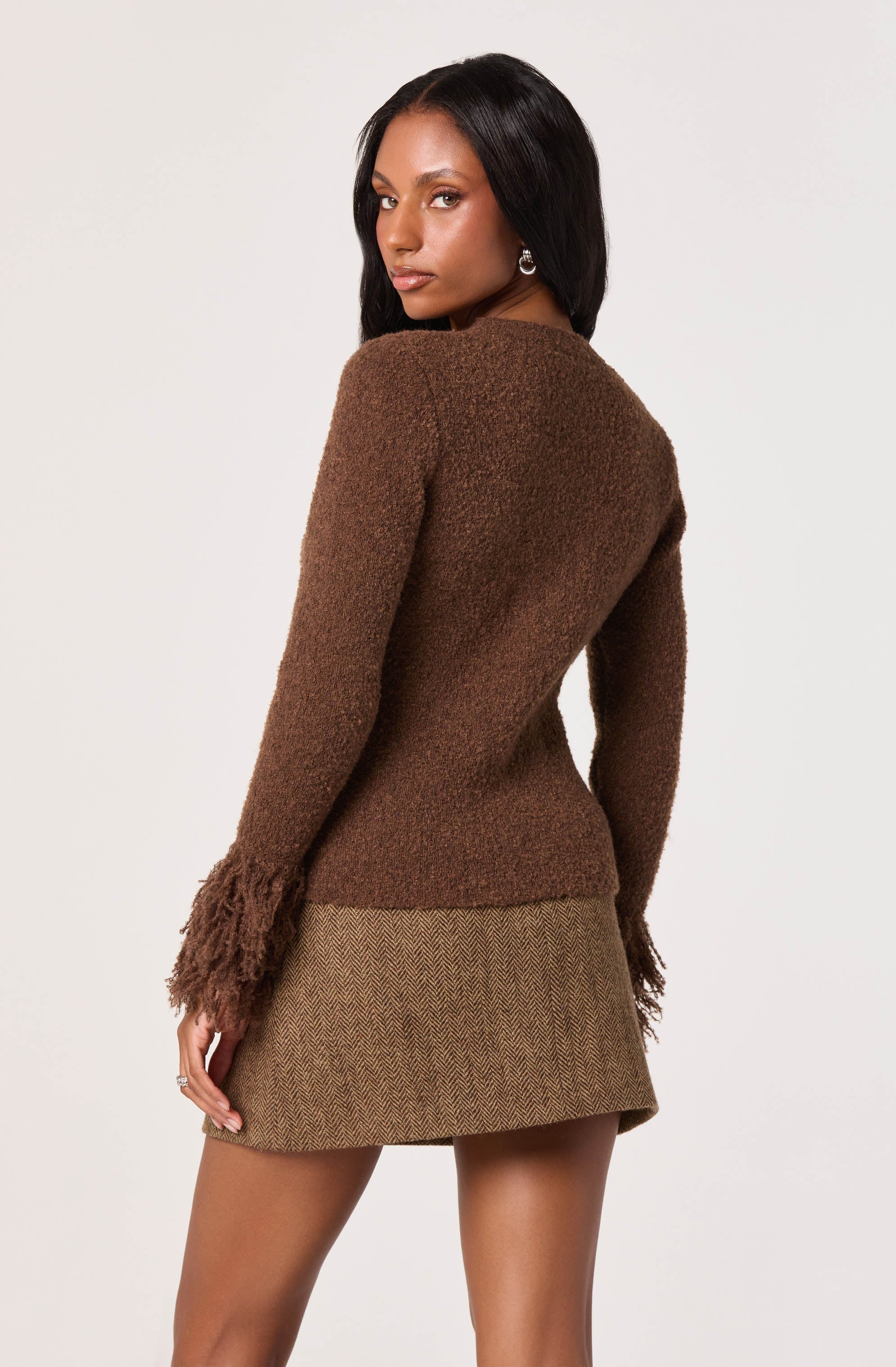 Fringe Sleeve Crewneck Cardigan