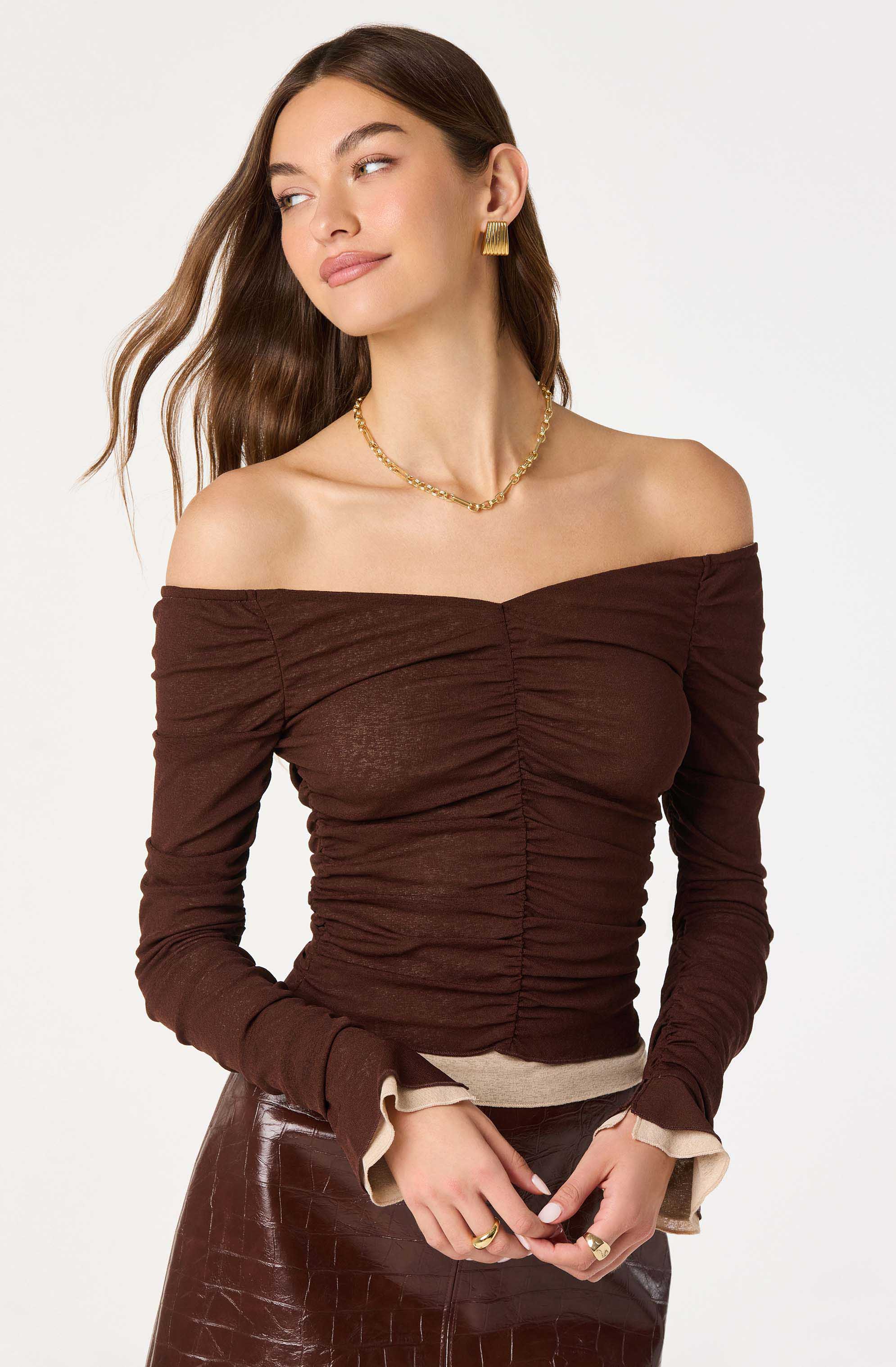 Ruched Layered Off Shoulder Top