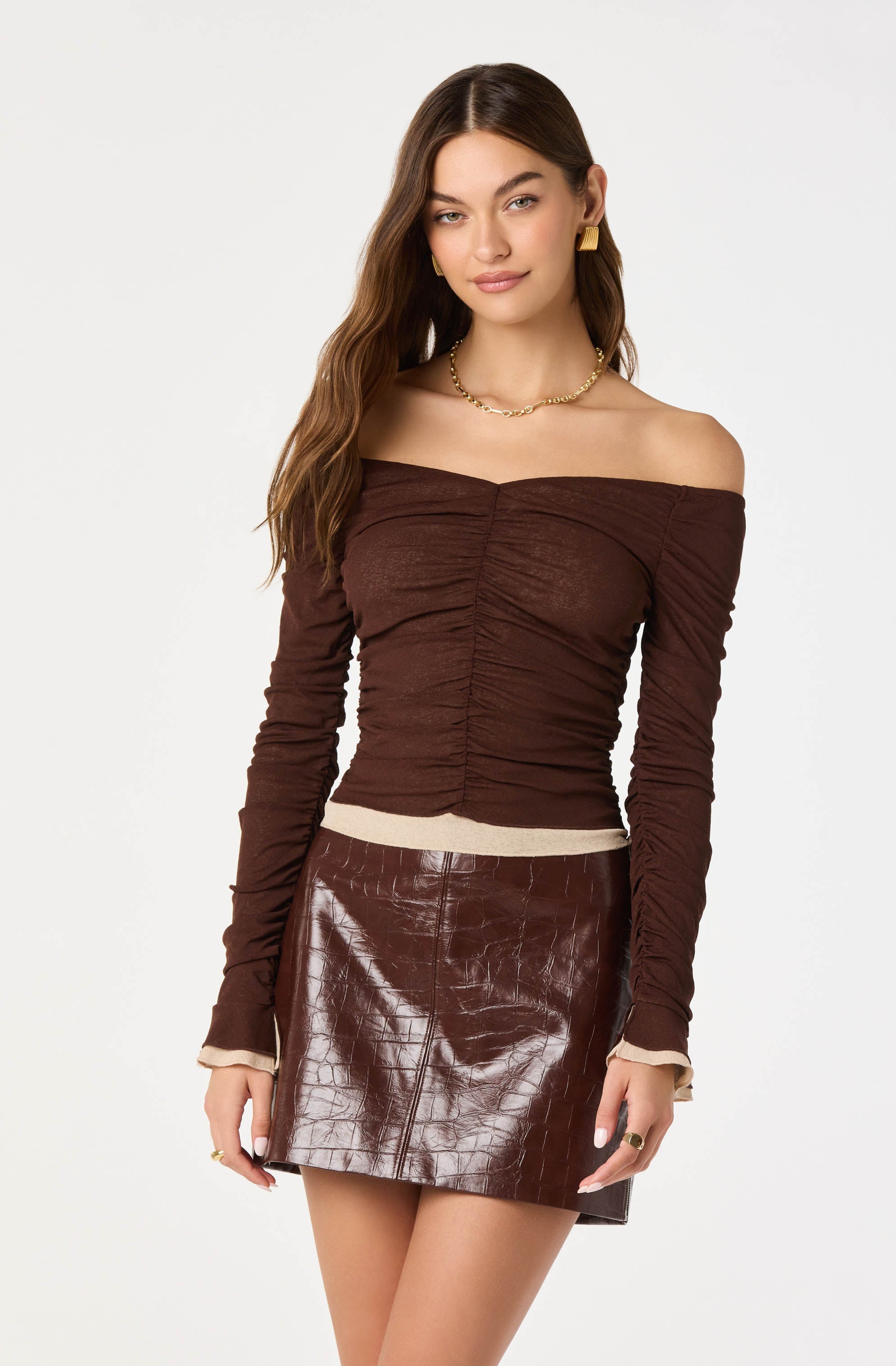 Ruched Layered Off Shoulder Top