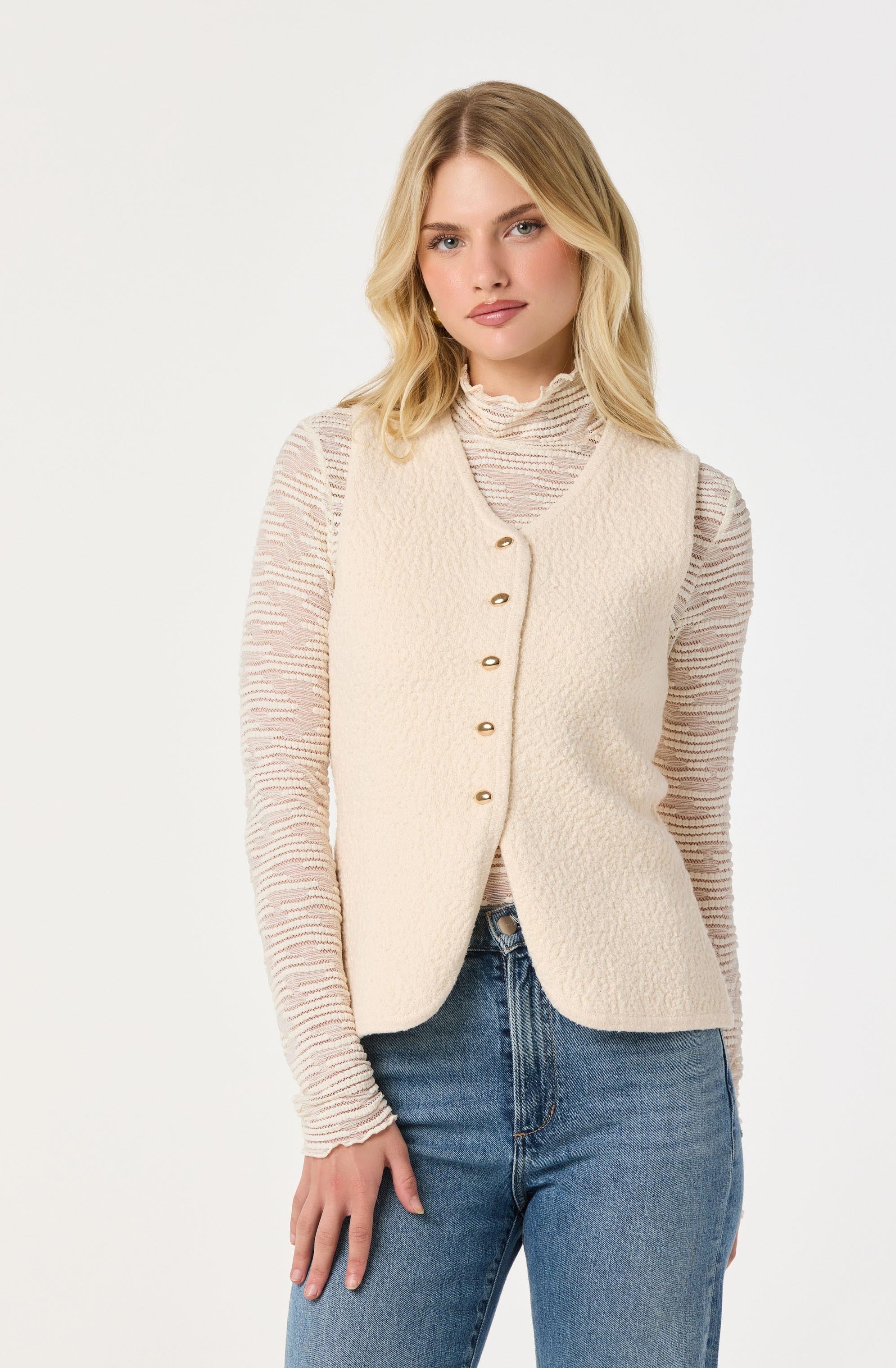 Textured Longline V-Neck Vest