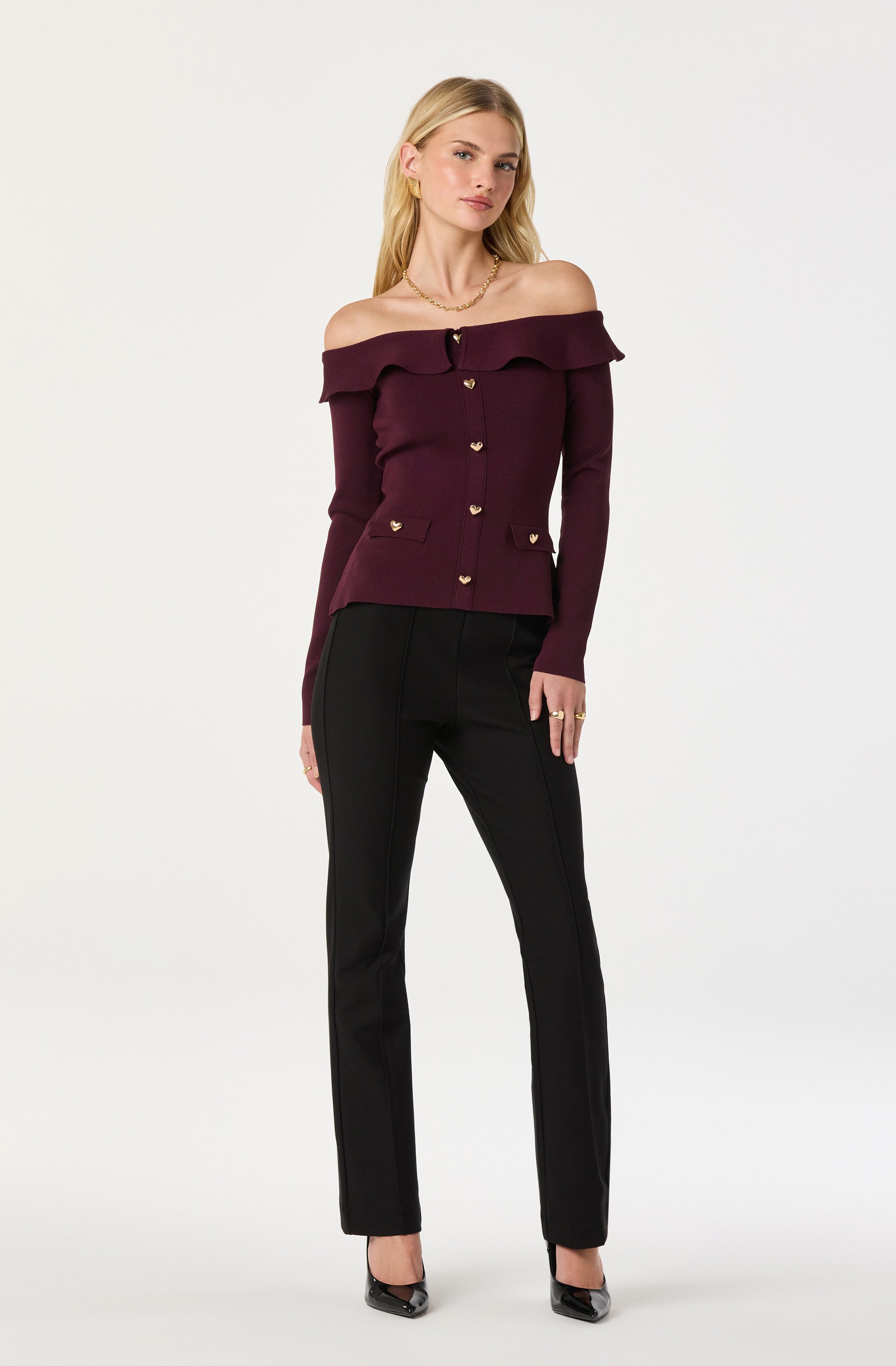 Off Shoulder Foldover Ruffle Sweater