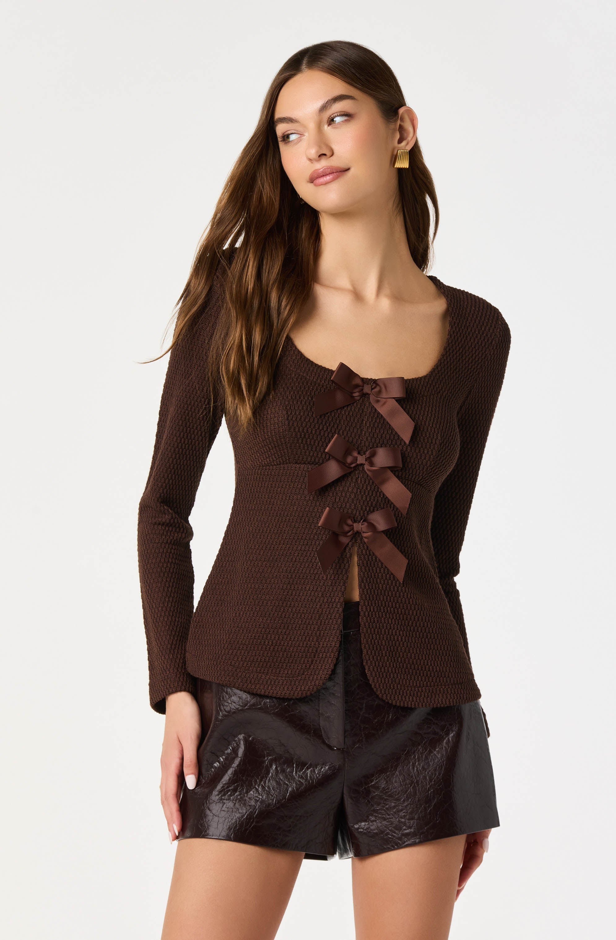 Textured Bow Flyaway Top