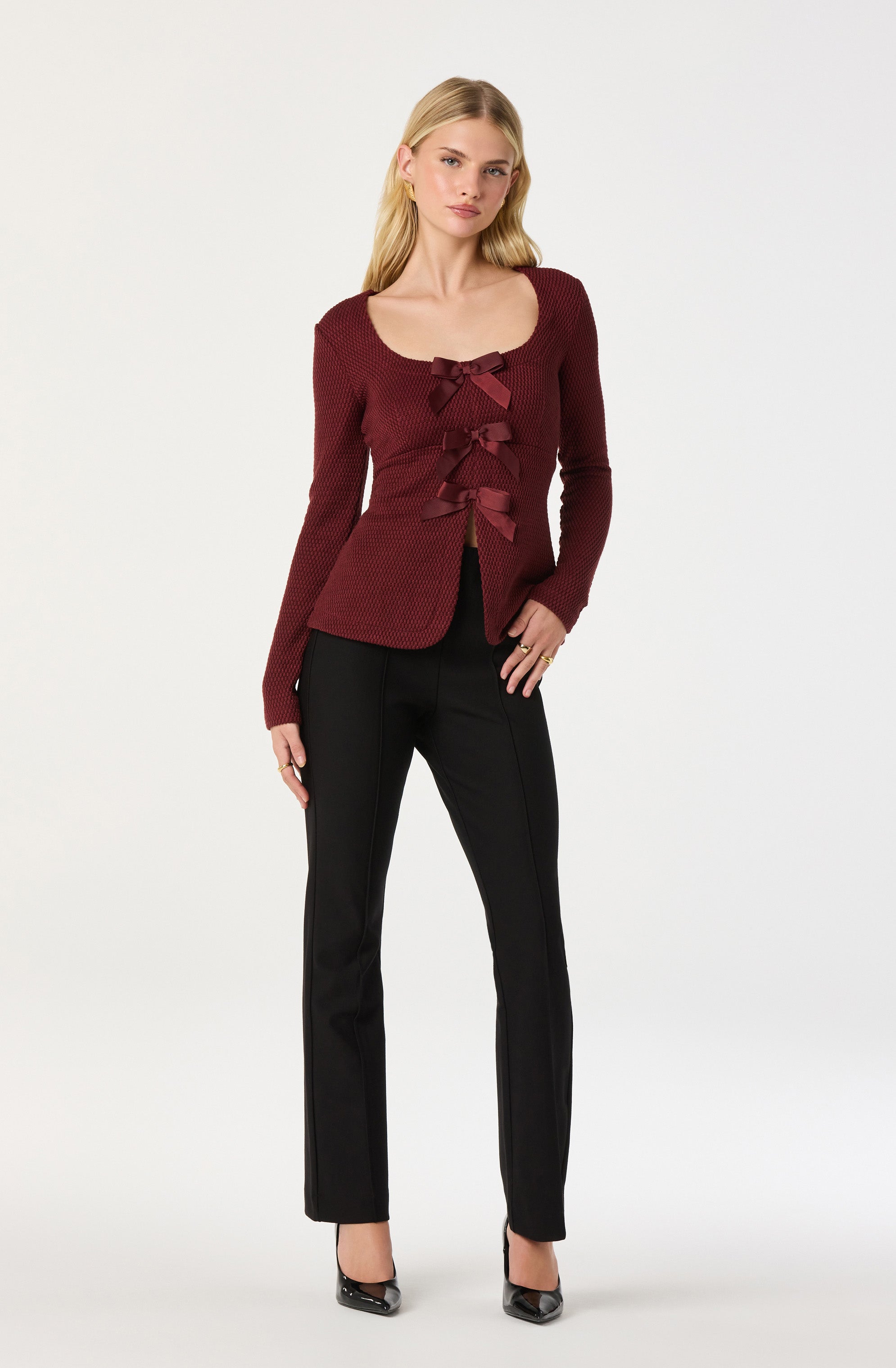 Textured Bow Flyaway Top