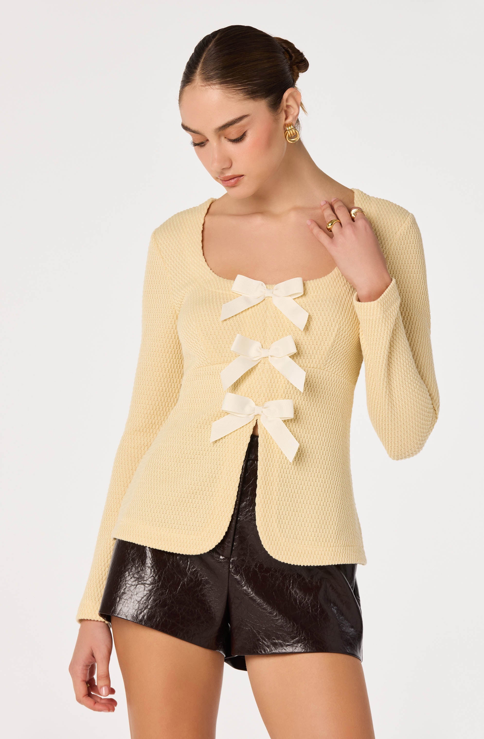 Textured Bow Flyaway Top