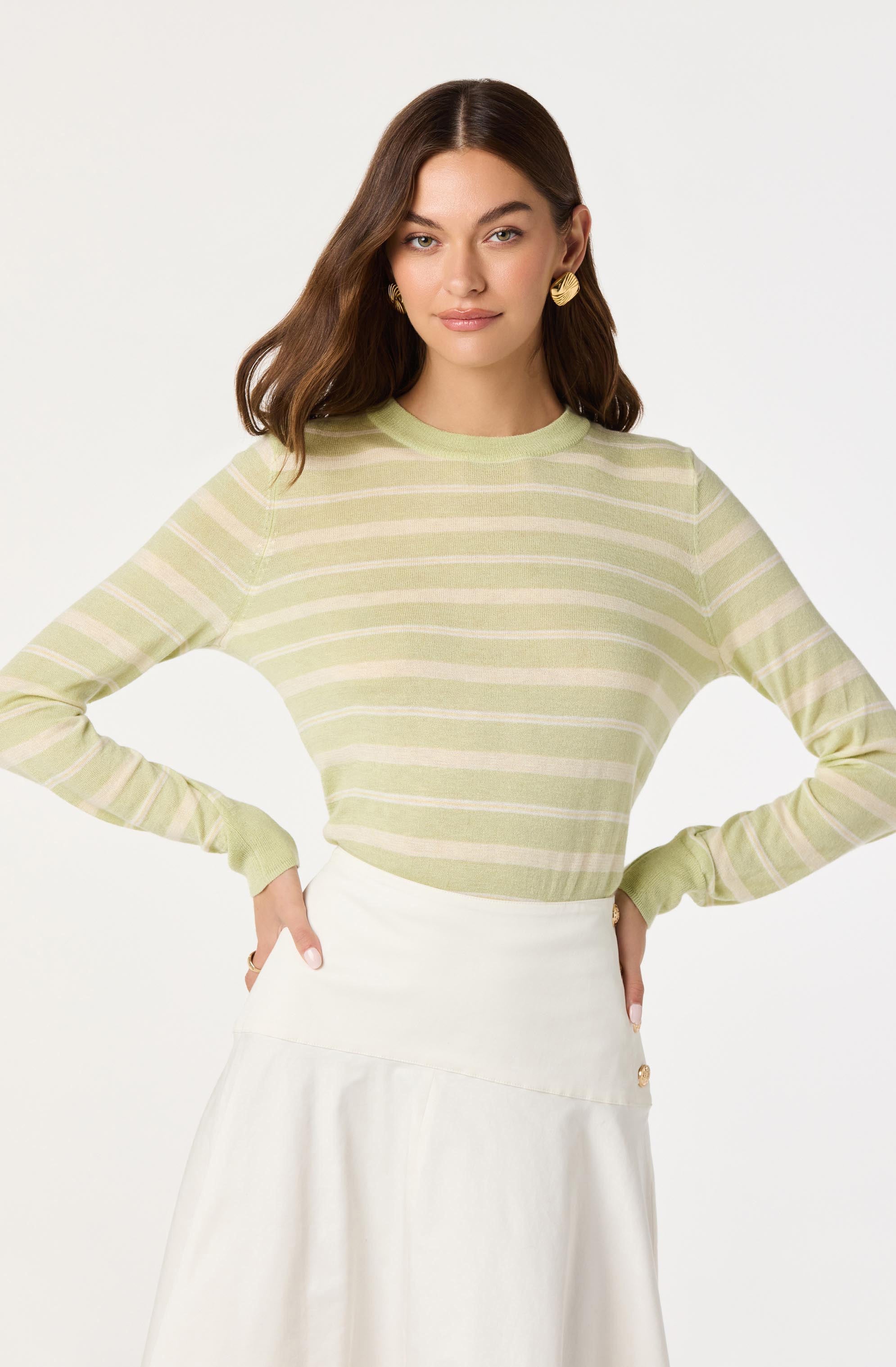 Striped Semi-Sheer Crewneck Sweater