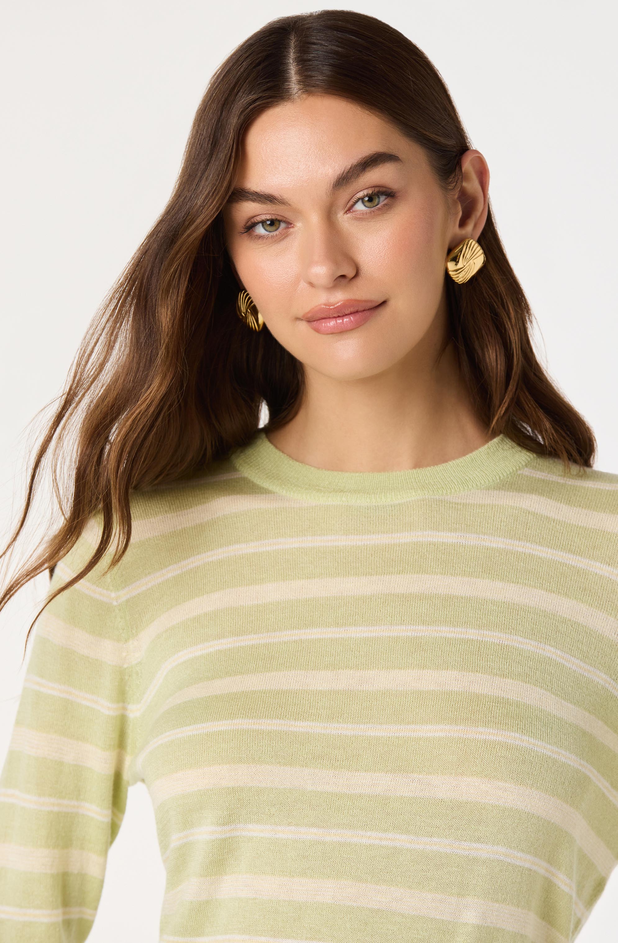 Striped Semi-Sheer Crewneck Sweater