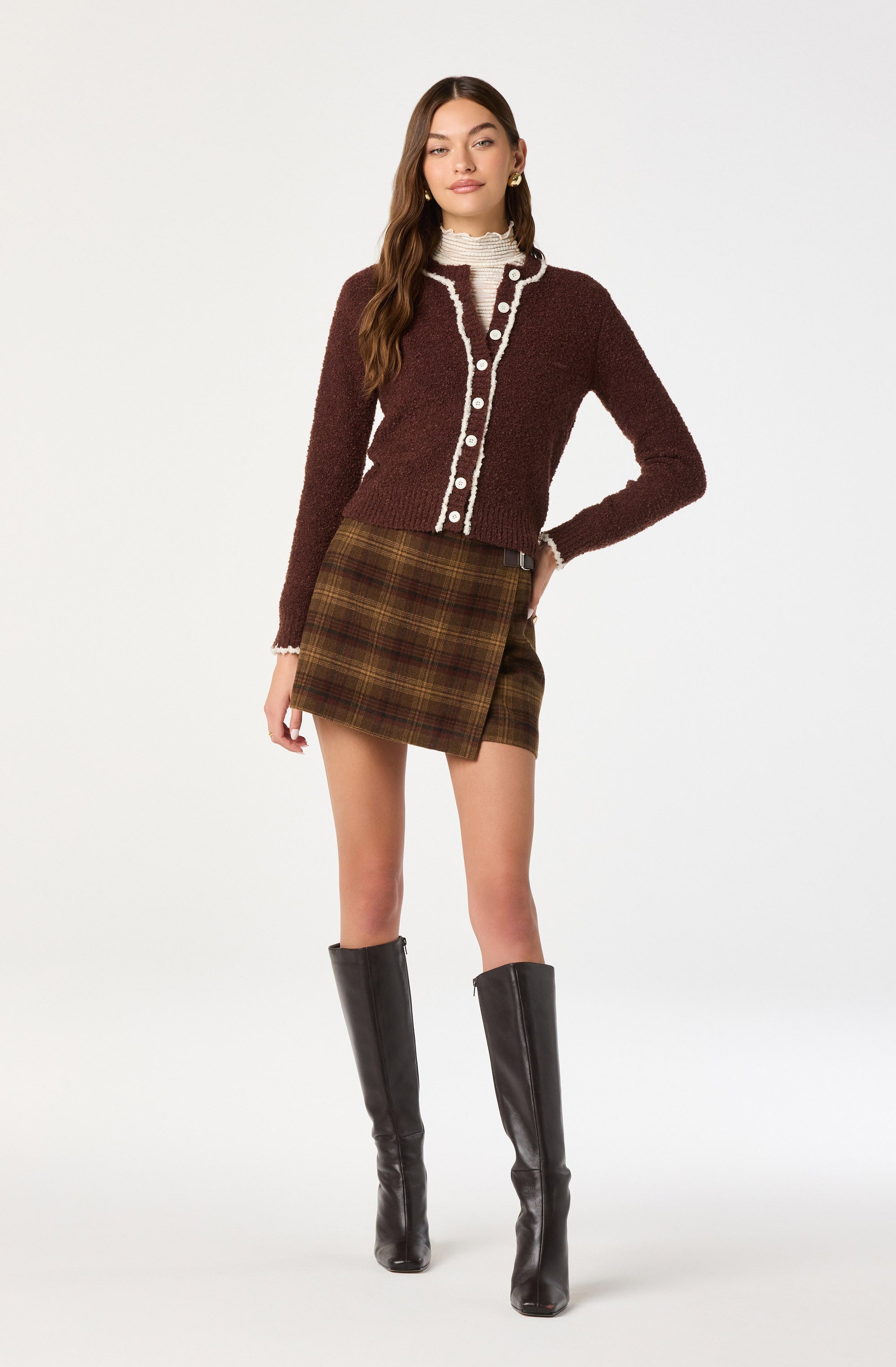 Contrast Stitch Textured Cardigan