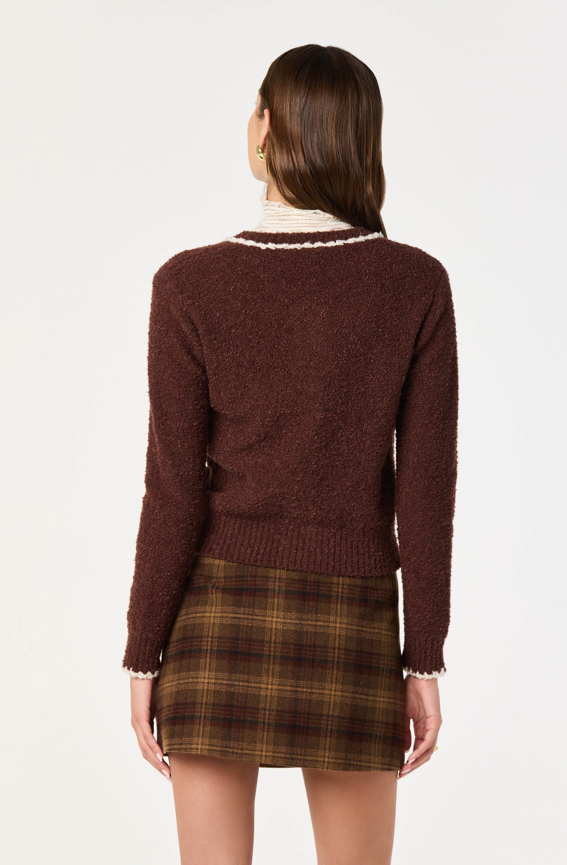 Contrast Stitch Textured Cardigan