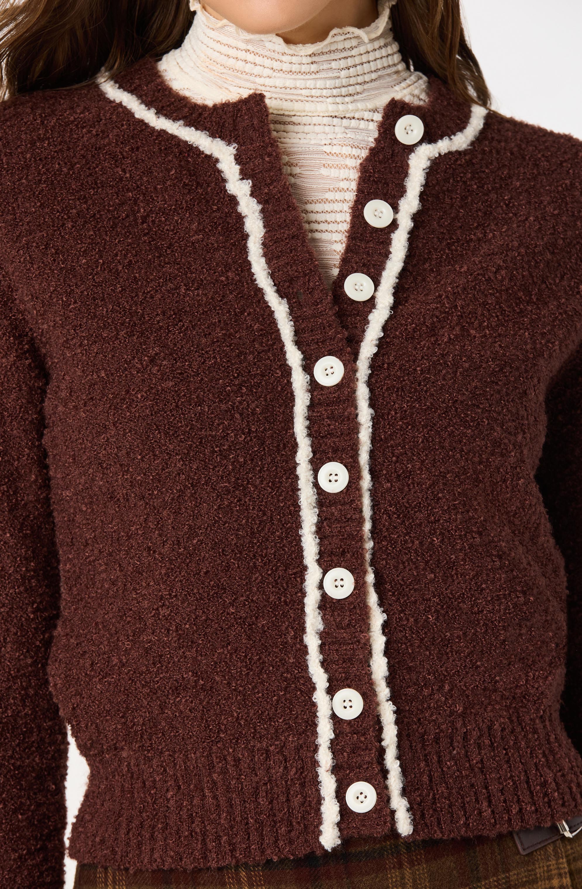 Contrast Stitch Textured Cardigan