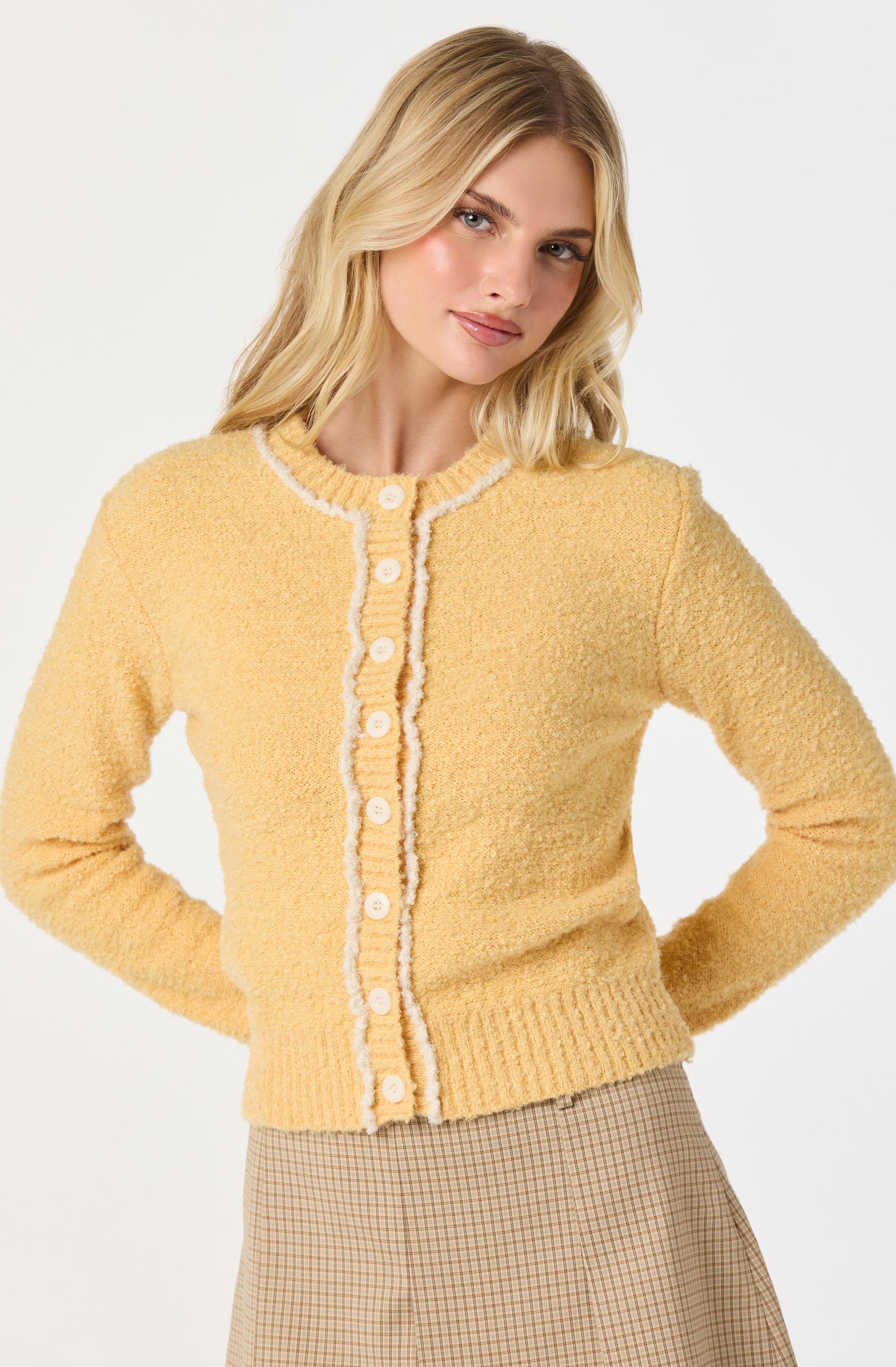 Contrast Stitch Textured Cardigan