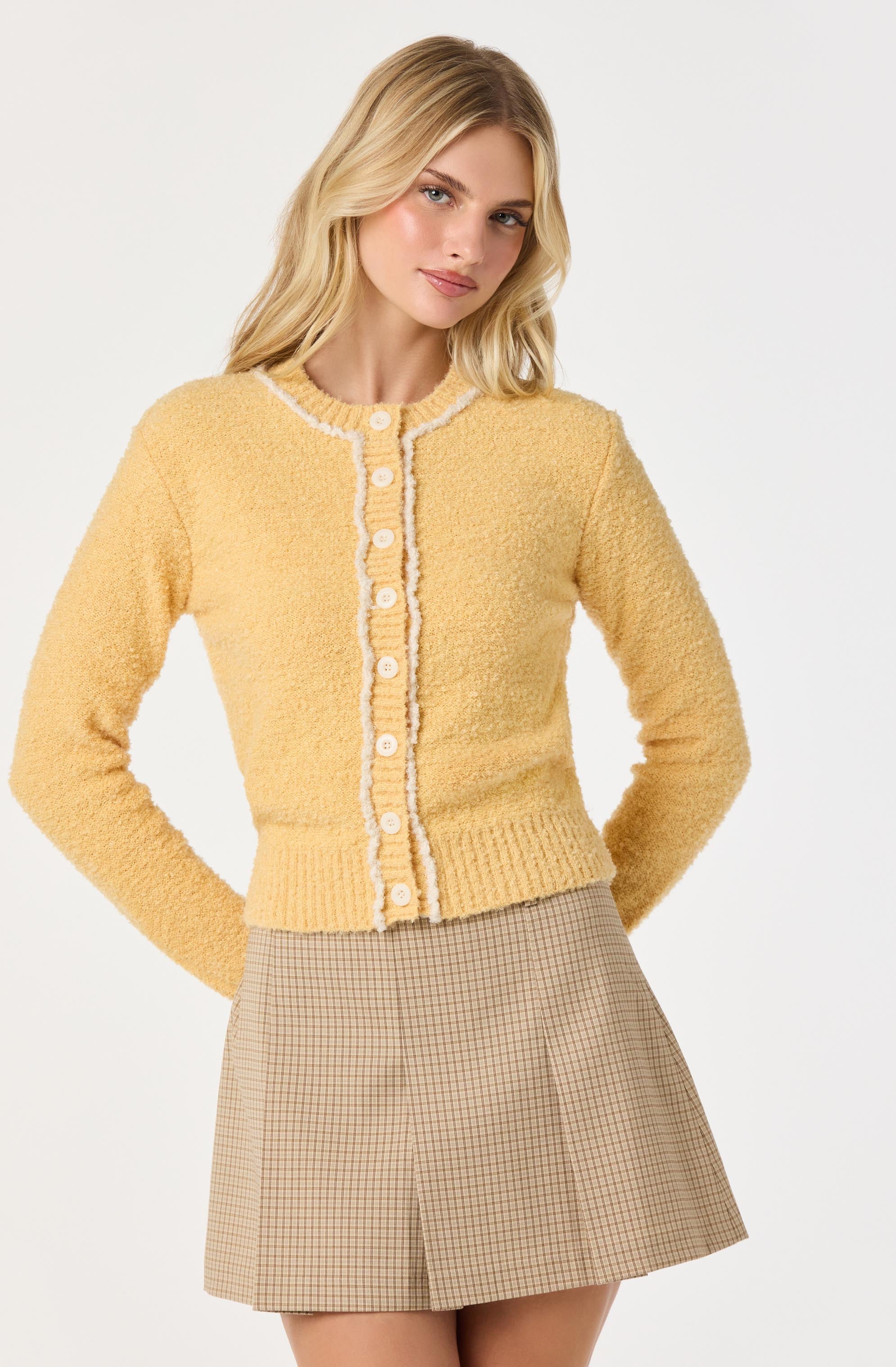 Contrast Stitch Textured Cardigan