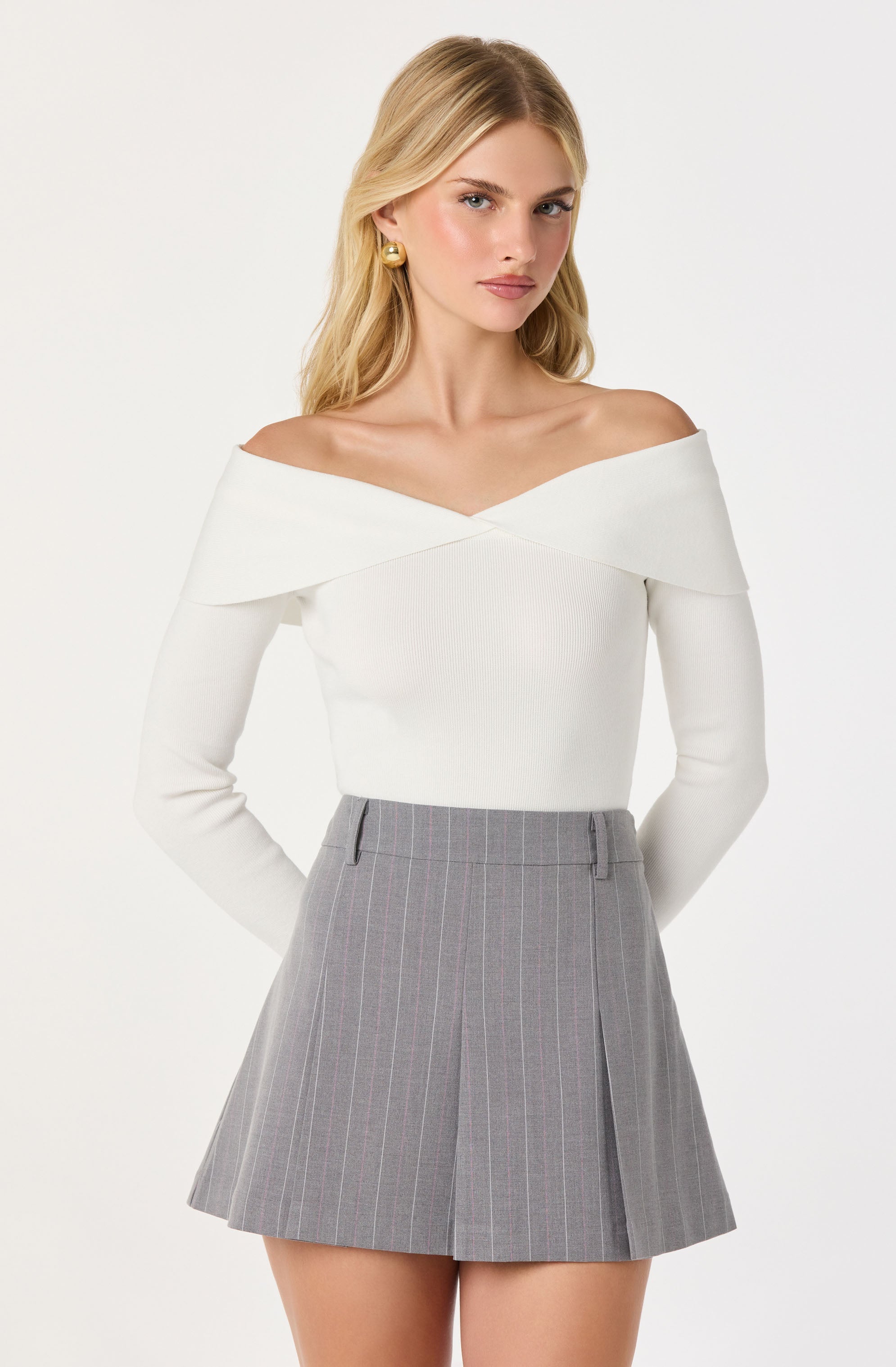 Ribbed Off Shoulder Long Sleeve Sweater