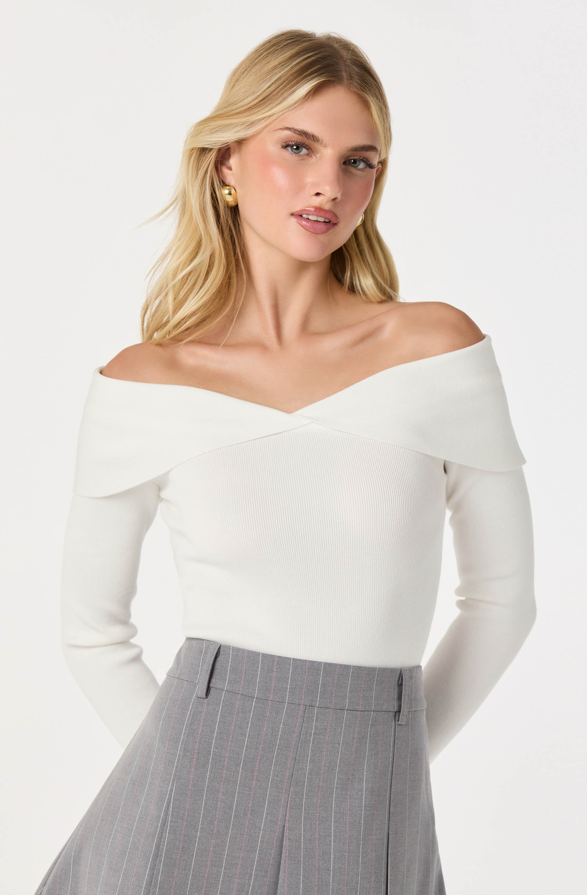 Ribbed Off Shoulder Long Sleeve Sweater
