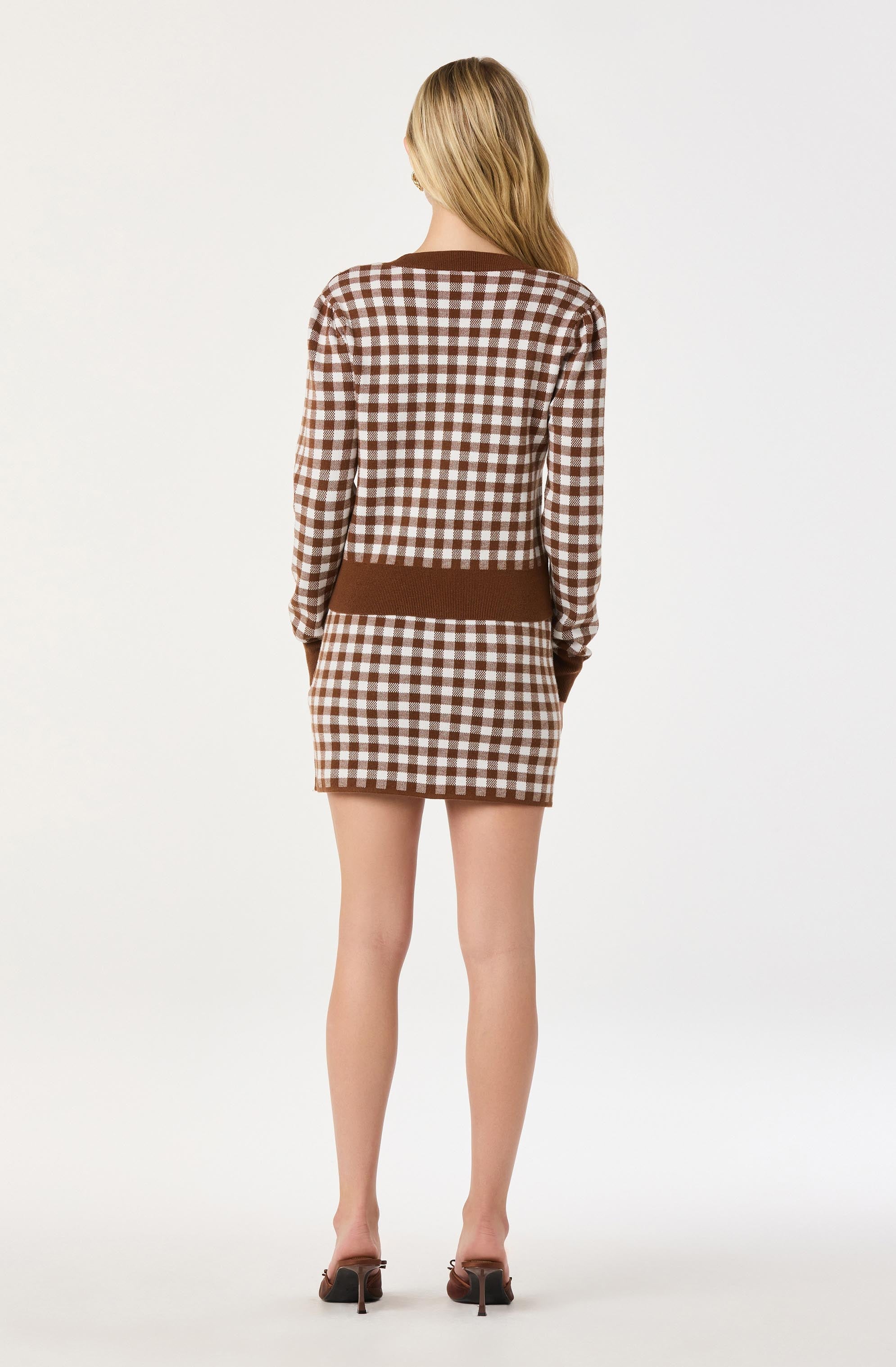 Gingham Contrast V-Neck Cardigan