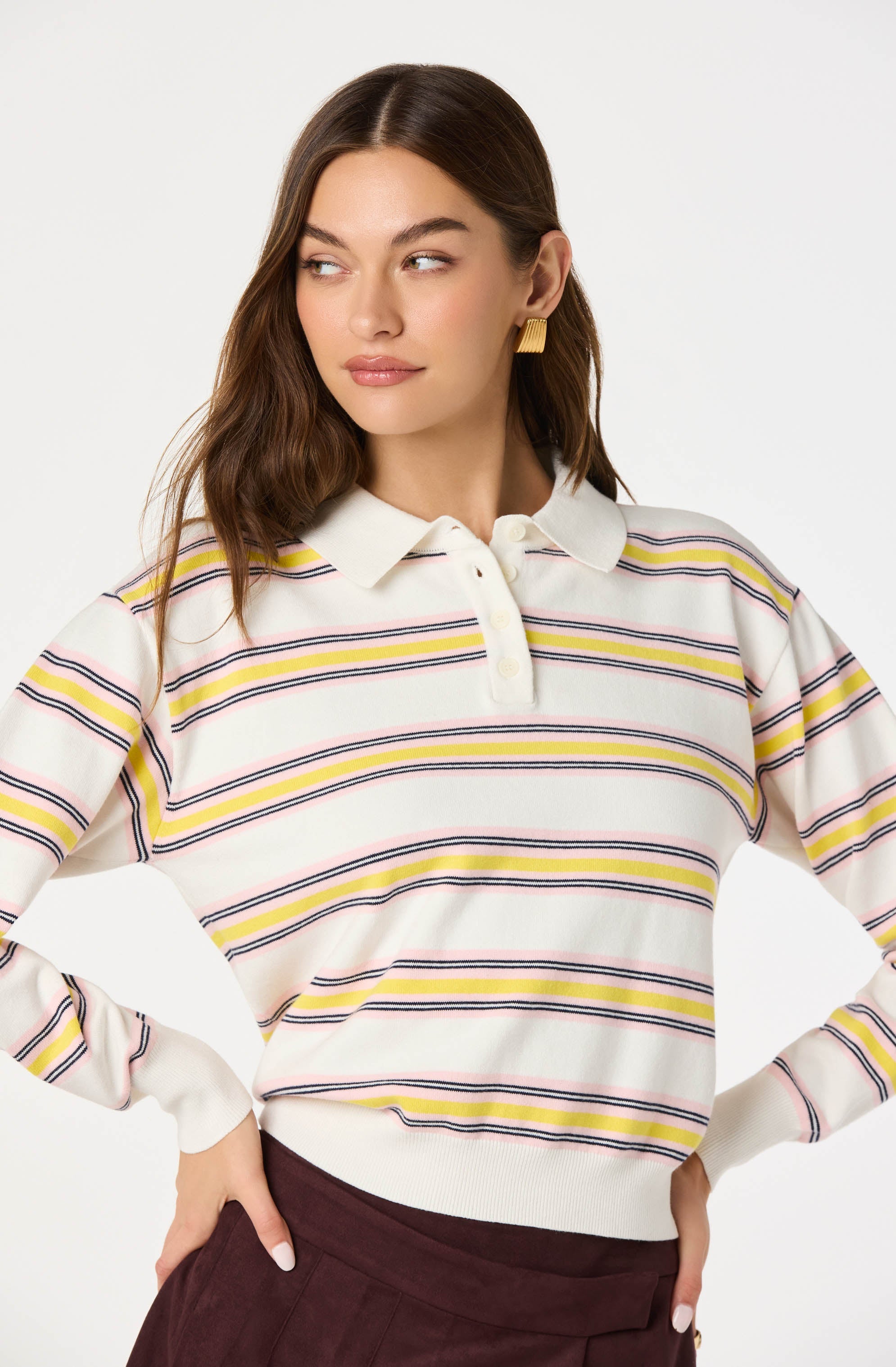 Polo Long Sleeve Striped Sweater