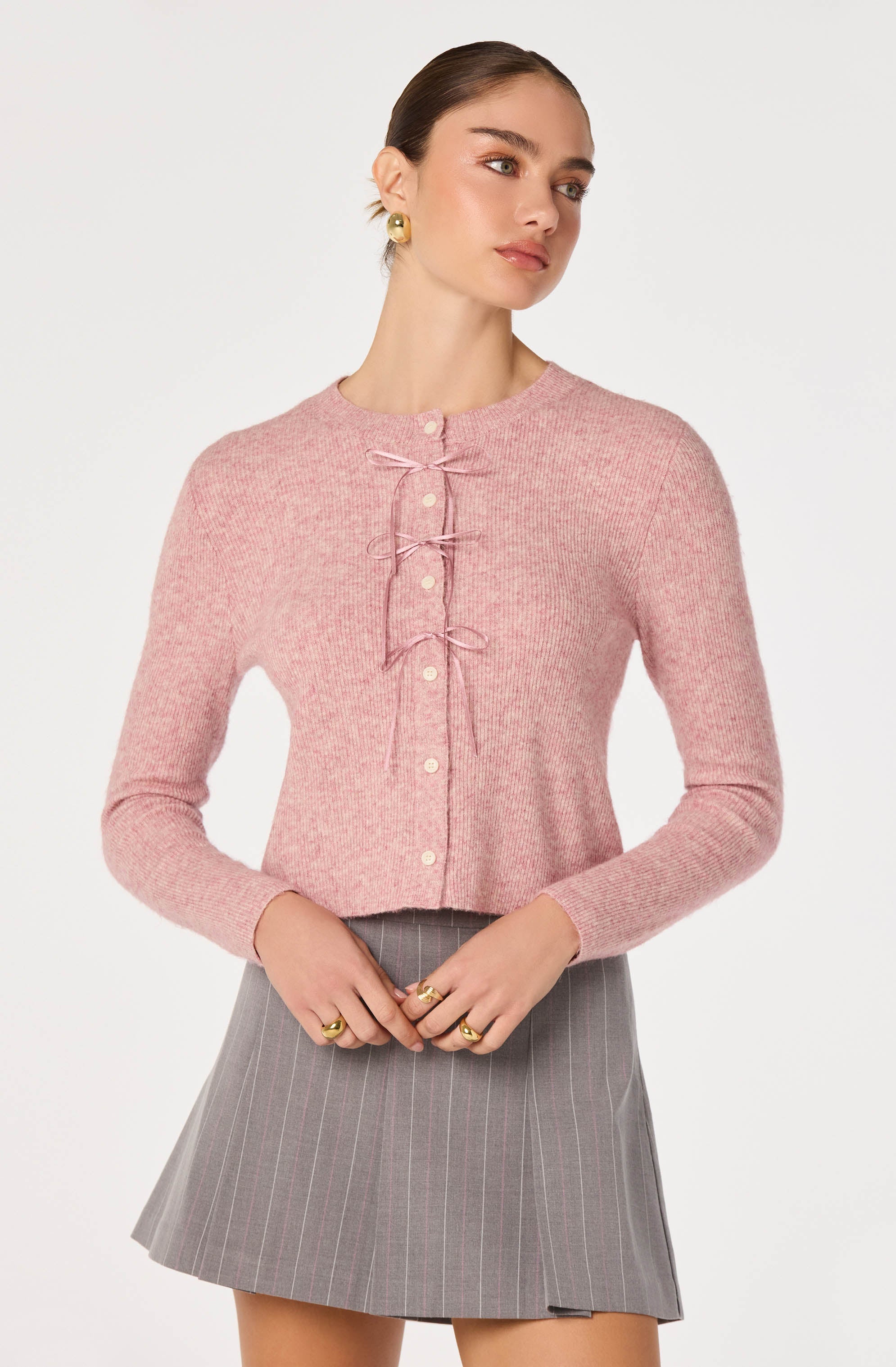 Ribbed Bow Adorned Cardigan