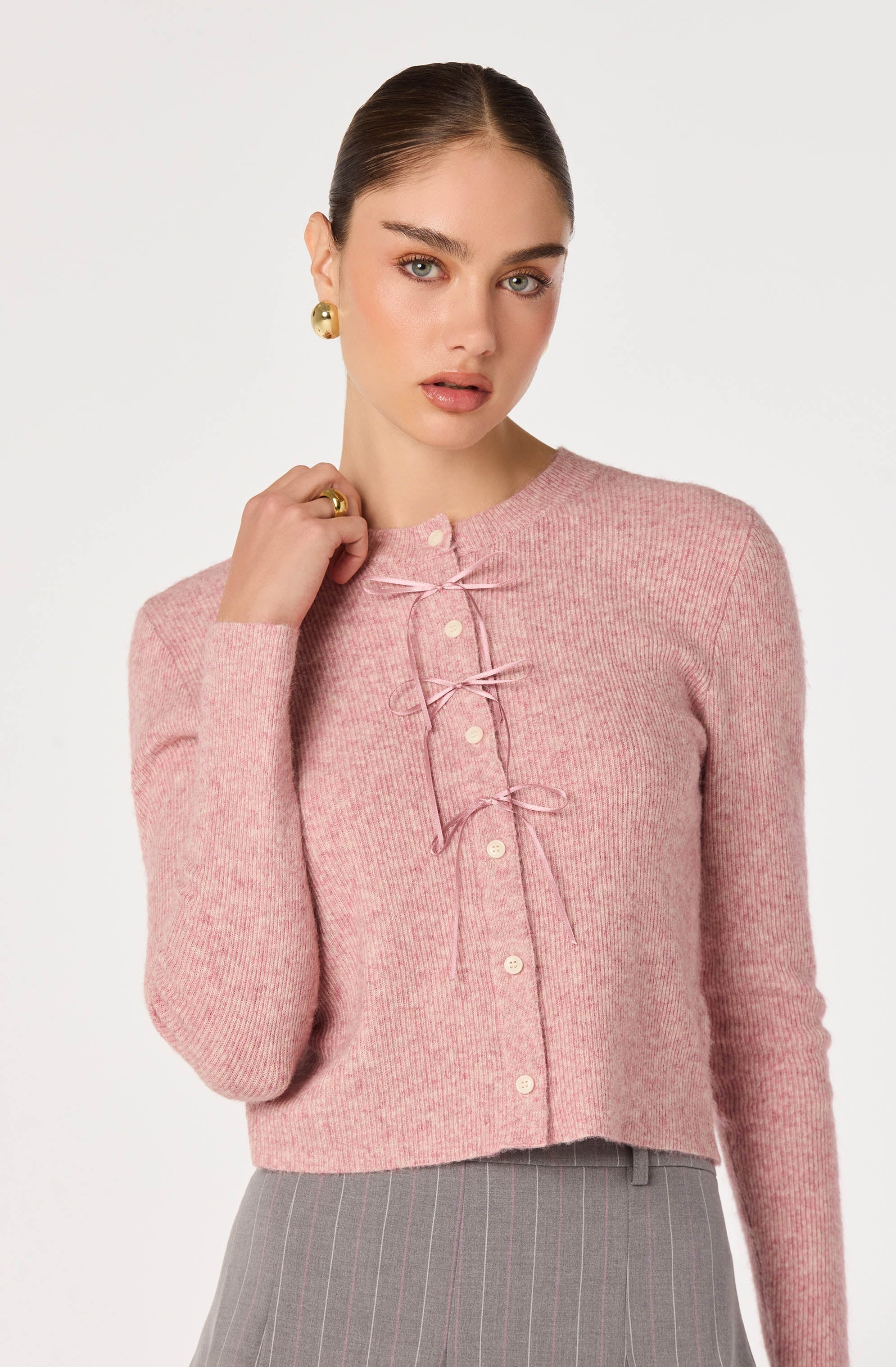 Ribbed Bow Adorned Cardigan