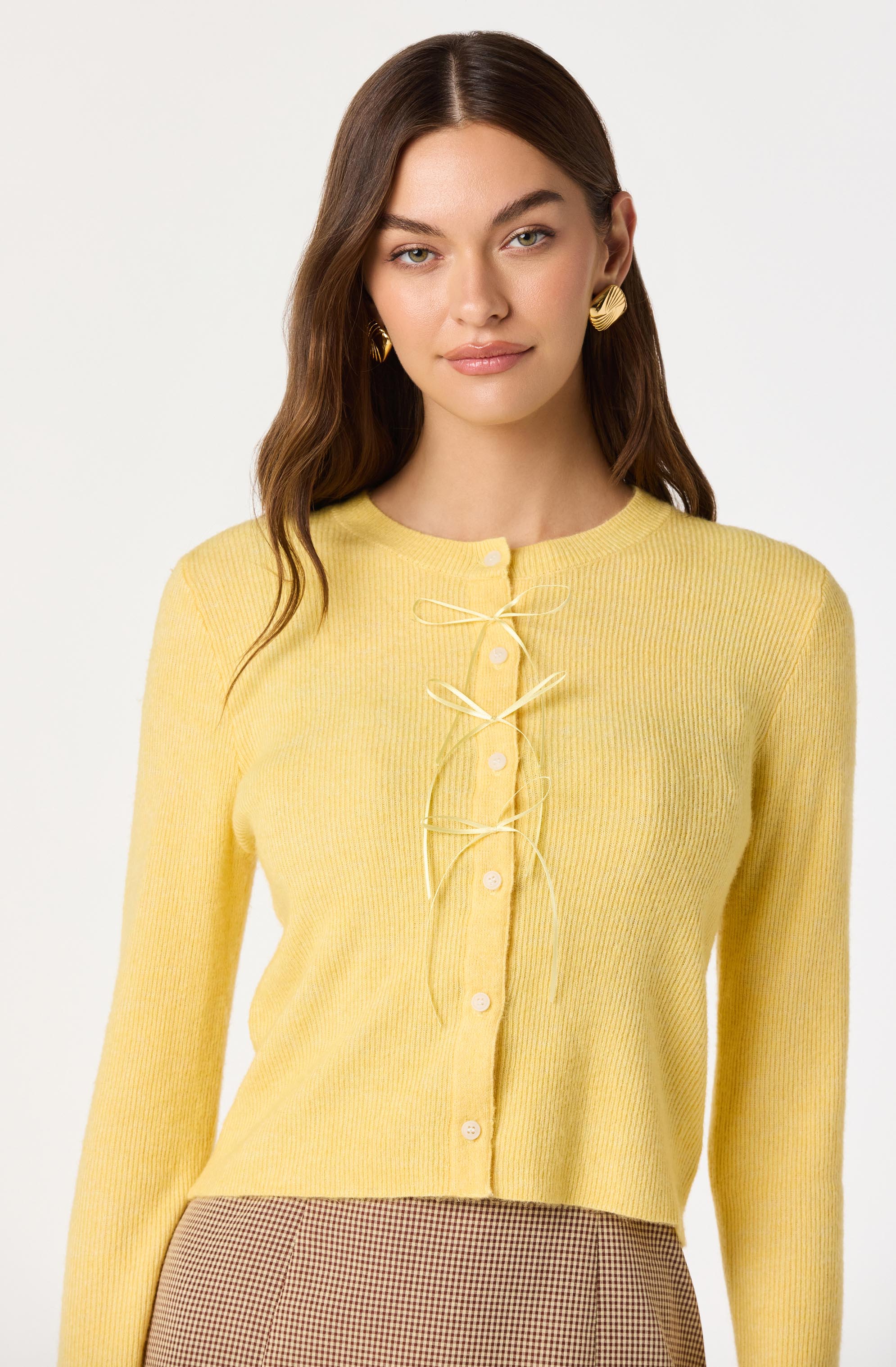 Ribbed Bow Adorned Cardigan